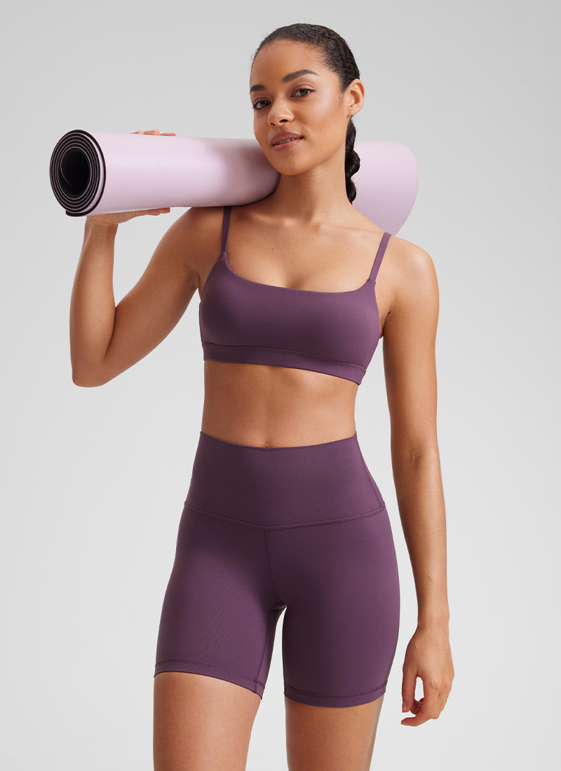 CRZ YOGA Butterluxe Damen Verstellbar Spaghetti Träger Sport BH Traubendistel Violett
