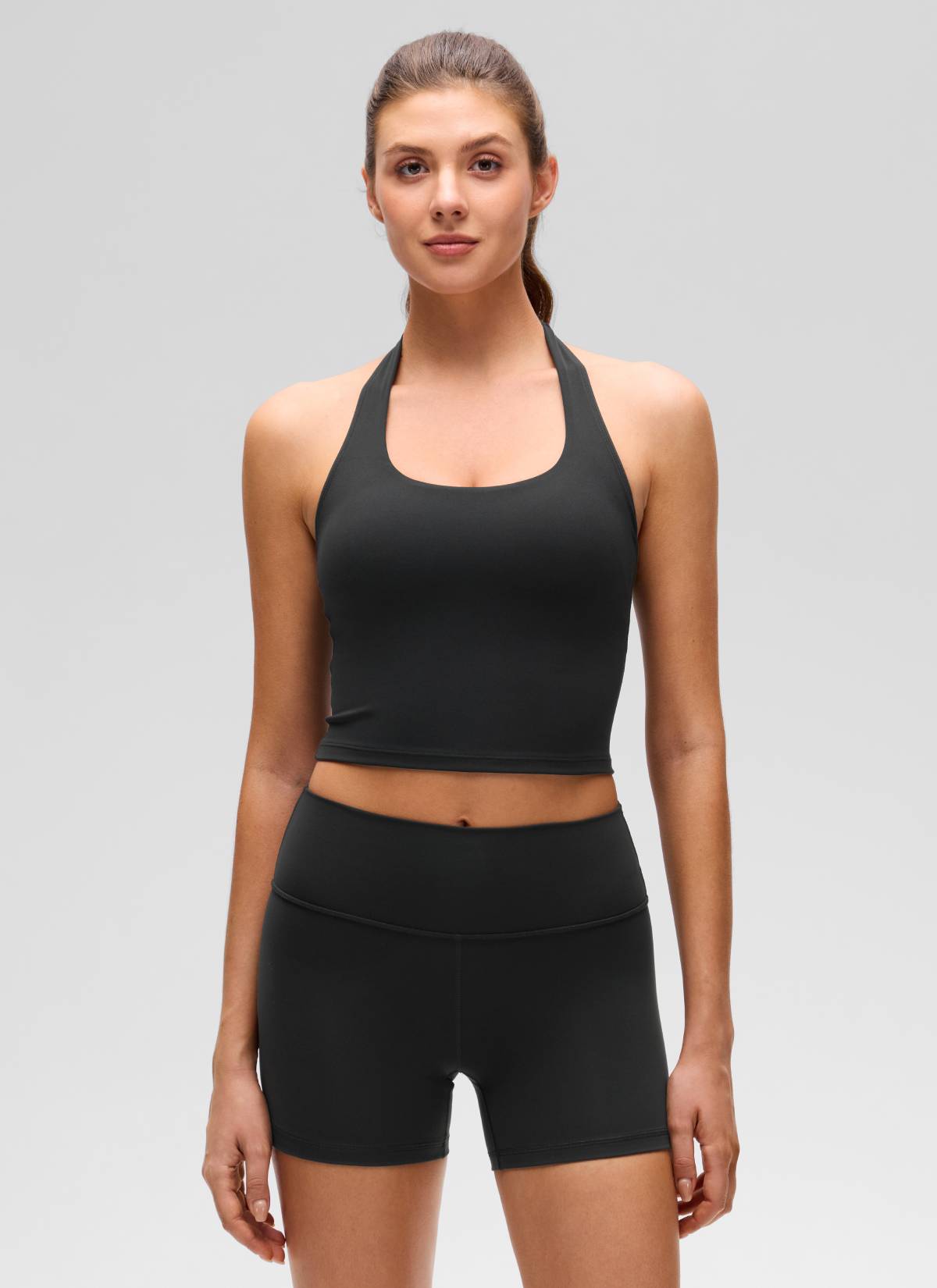 CRZ YOGA Butterluxe Damen Neckholder Rückenfrei Sport BH Ohne Bügel Schwarz