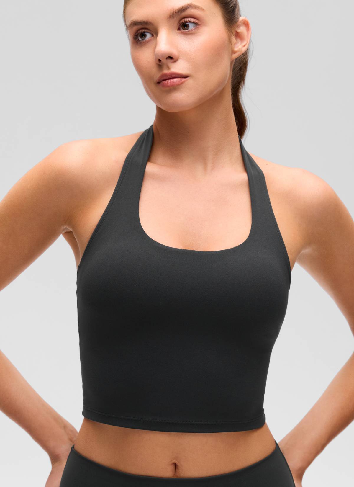 CRZ YOGA Butterluxe Damen Neckholder Rückenfrei Sport BH Ohne Bügel Schwarz