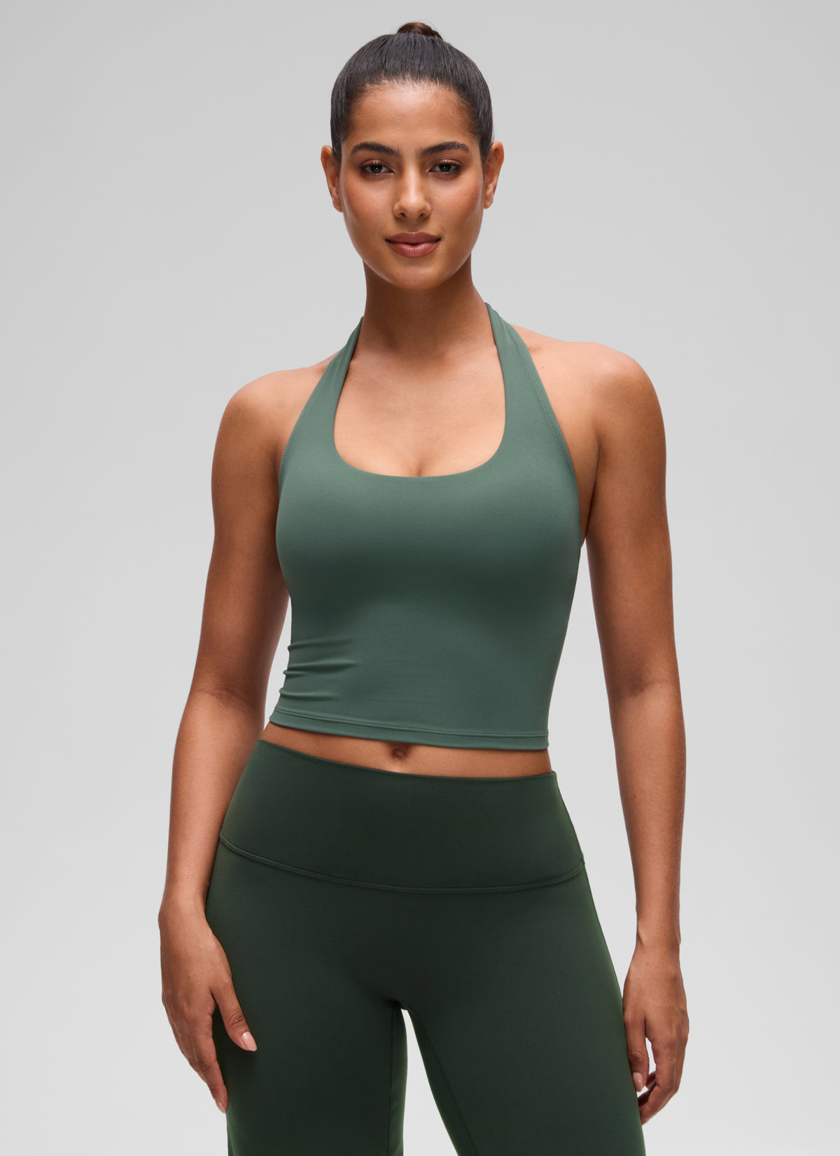 CRZ YOGA Butterluxe Damen Neckholder Rückenfrei Sport BH Ohne Bügel Dunkles Waldgrün @model_info:C