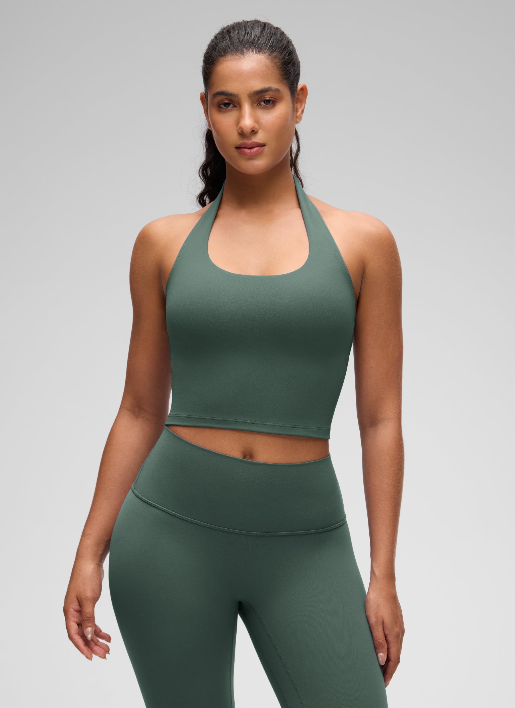 CRZ YOGA Butterluxe Damen Neckholder Rückenfrei Sport BH Ohne Bügel Dunkles Waldgrün