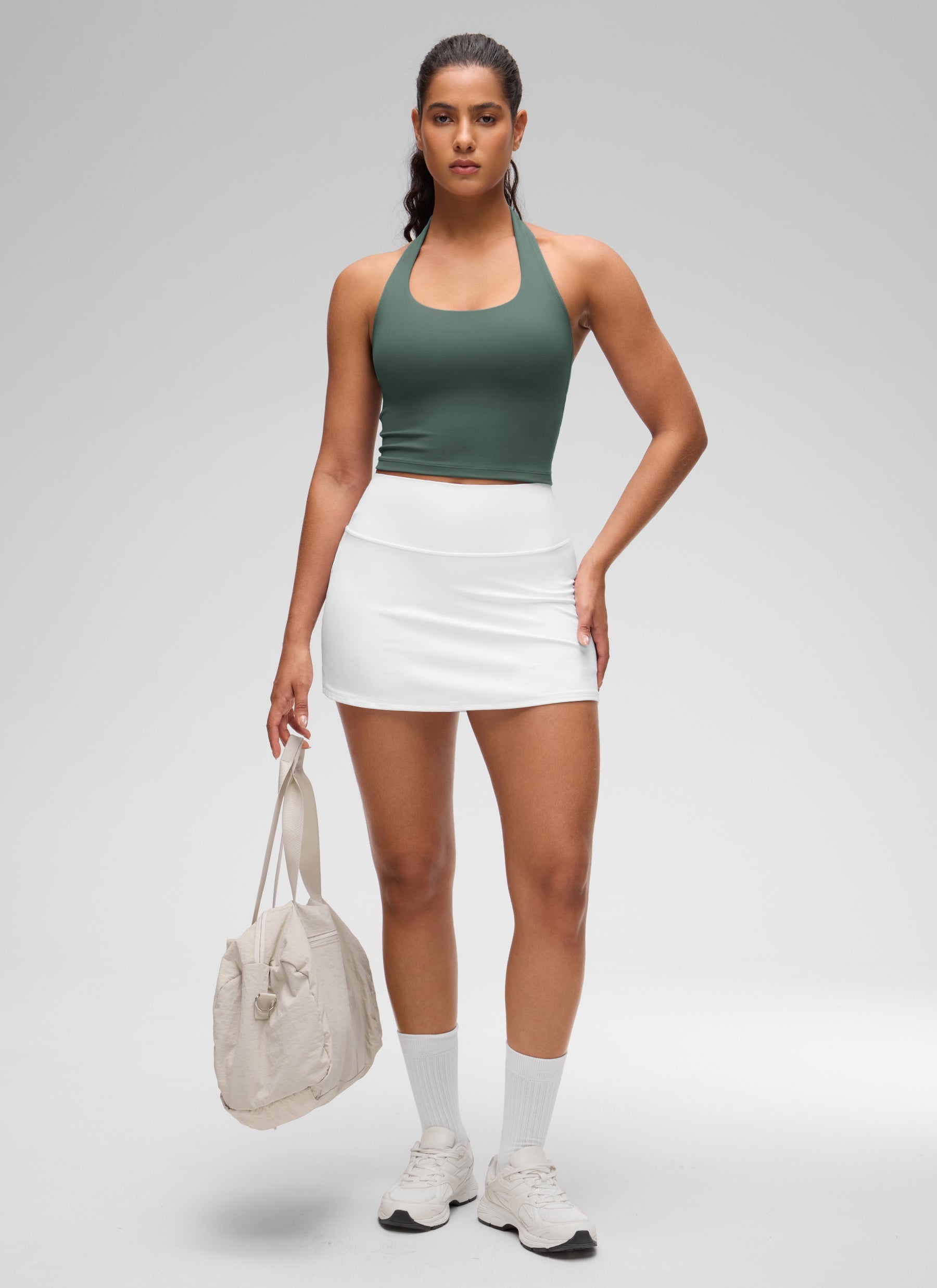 CRZ YOGA Butterluxe Damen Neckholder Rückenfrei Sport BH Ohne Bügel Dunkles Waldgrün