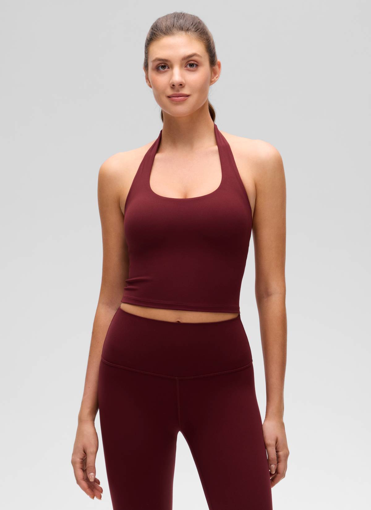 CRZ YOGA Butterluxe Damen Neckholder Rückenfrei Sport BH Ohne Bügel Roter Merlot