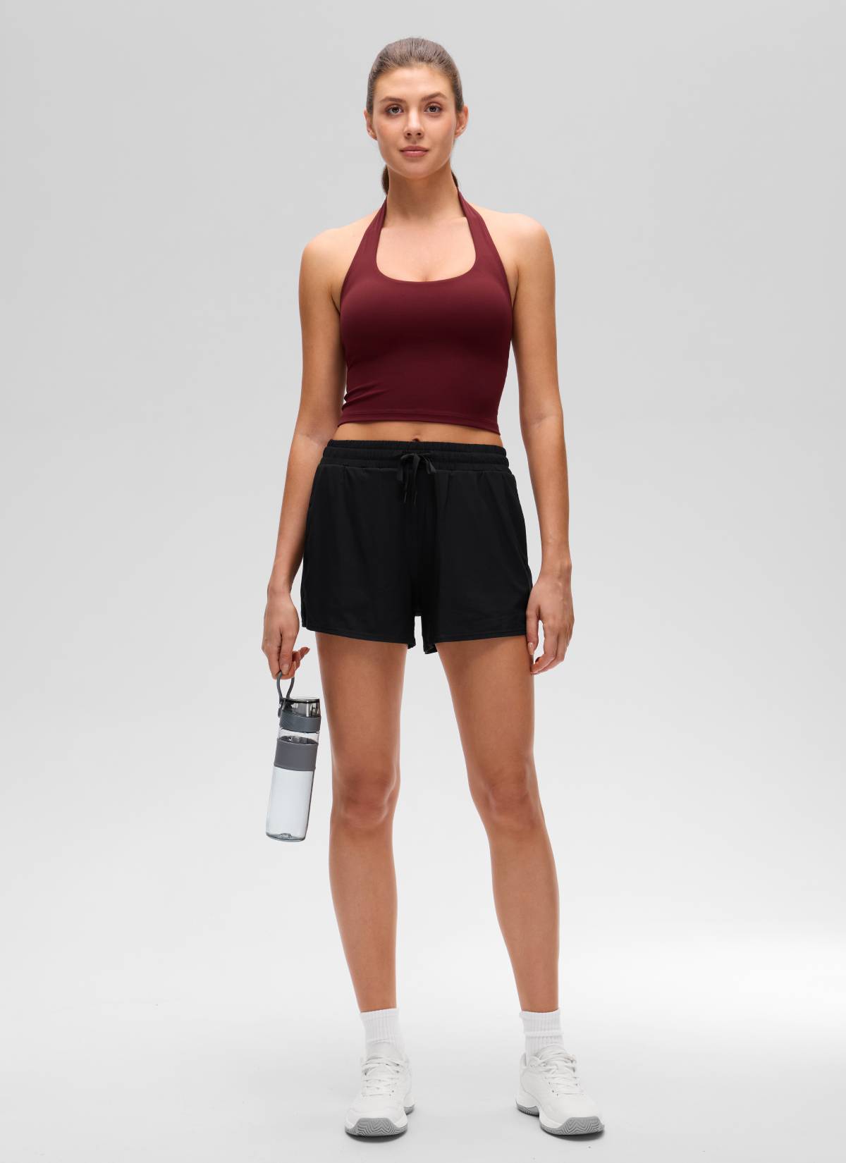 CRZ YOGA Butterluxe Damen Neckholder Rückenfrei Sport BH Ohne Bügel Roter Merlot