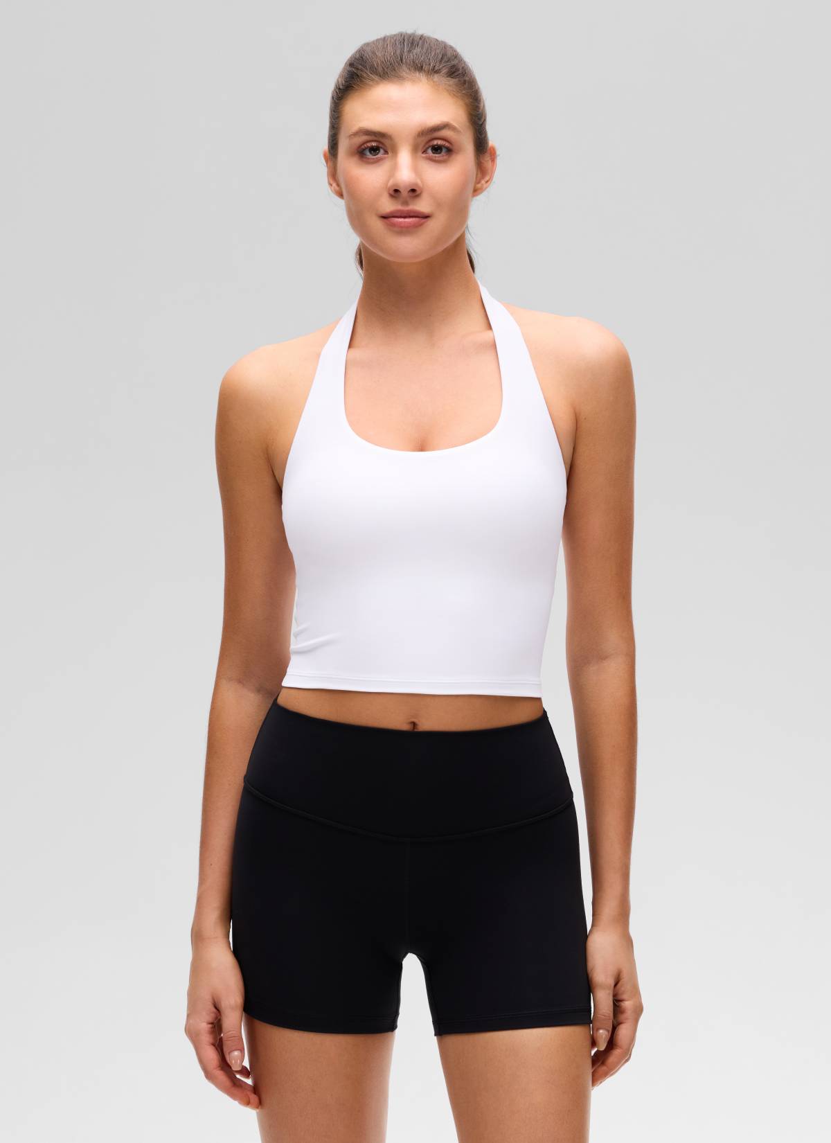 CRZ YOGA Butterluxe Damen Neckholder Rückenfrei Sport BH Ohne Bügel Weiss