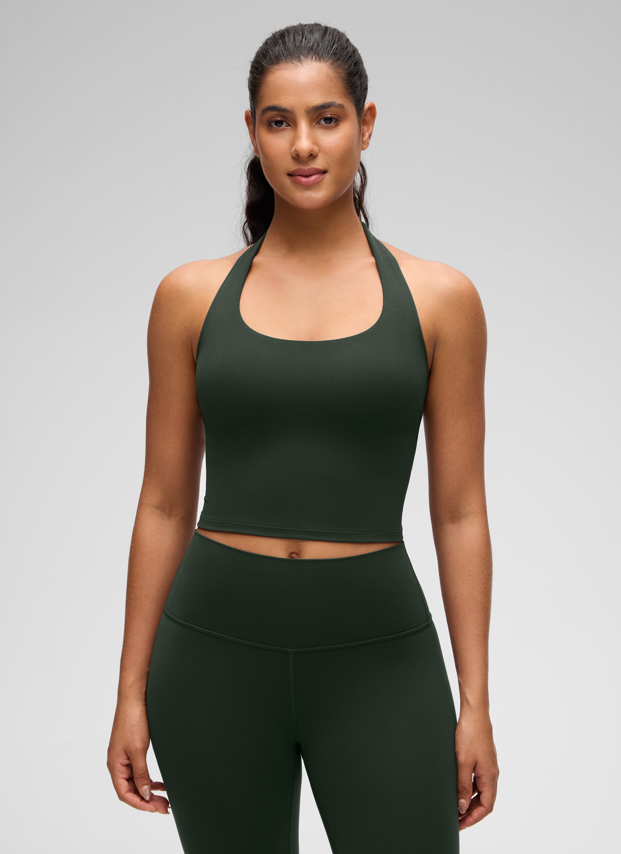 CRZ YOGA Butterluxe Damen Neckholder Rückenfrei Sport BH Ohne Bügel Legende Grün