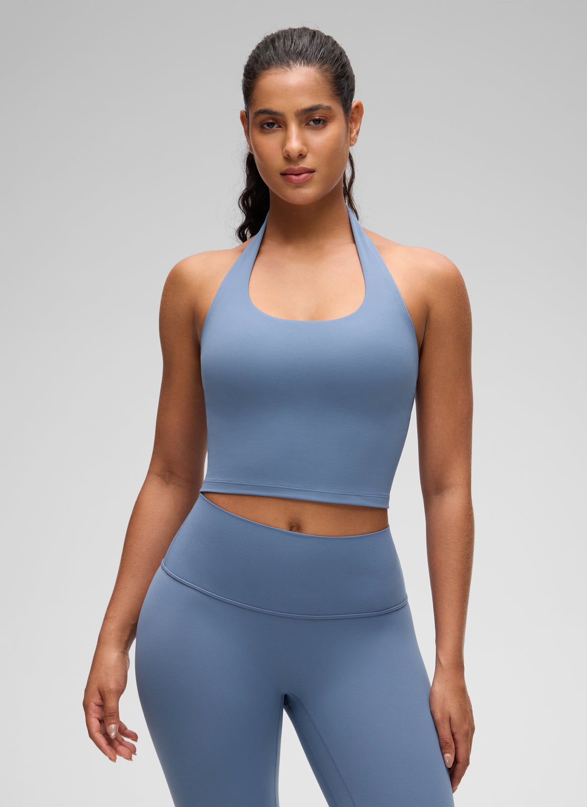 CRZ YOGA Butterluxe Damen Neckholder Rückenfrei Sport BH Ohne Bügel Gewaschener Denim