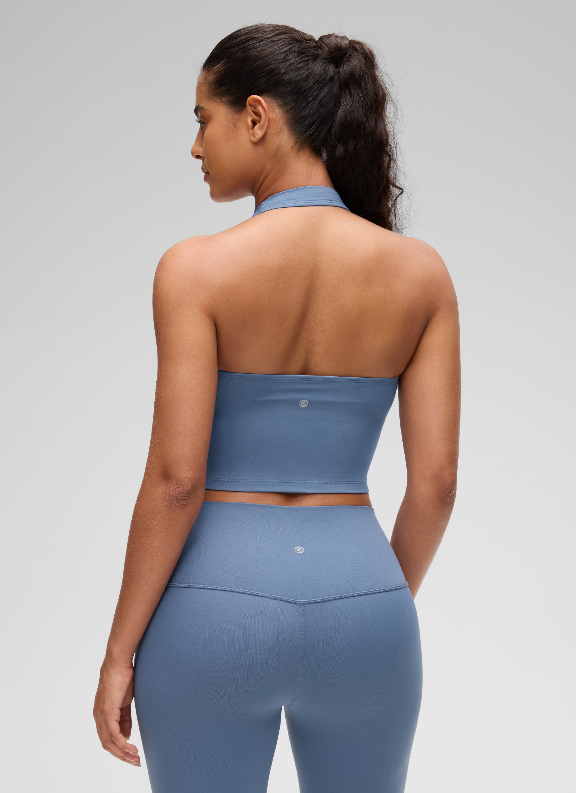 CRZ YOGA Butterluxe Damen Neckholder Rückenfrei Sport BH Ohne Bügel Gewaschener Denim