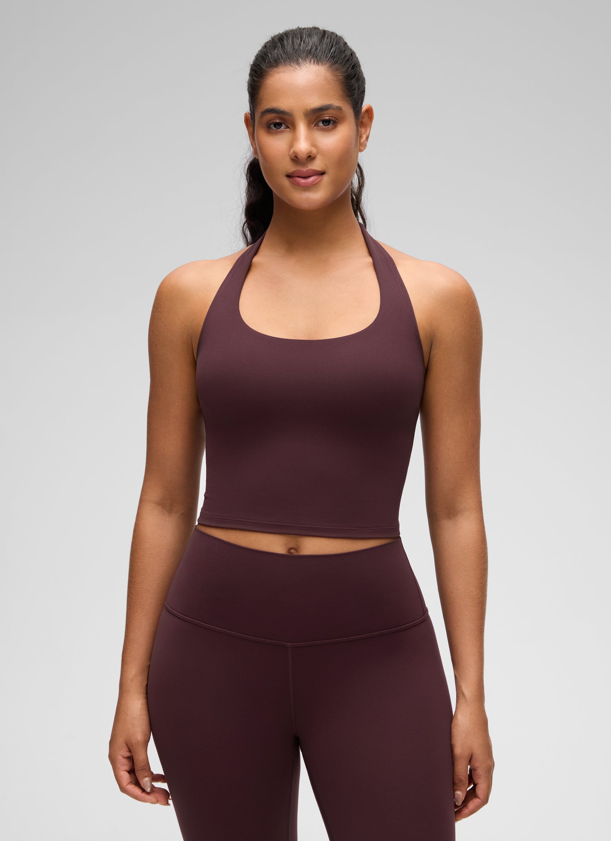 CRZ YOGA Butterluxe Damen Neckholder Rückenfrei Sport BH Ohne Bügel Reife Pflaume