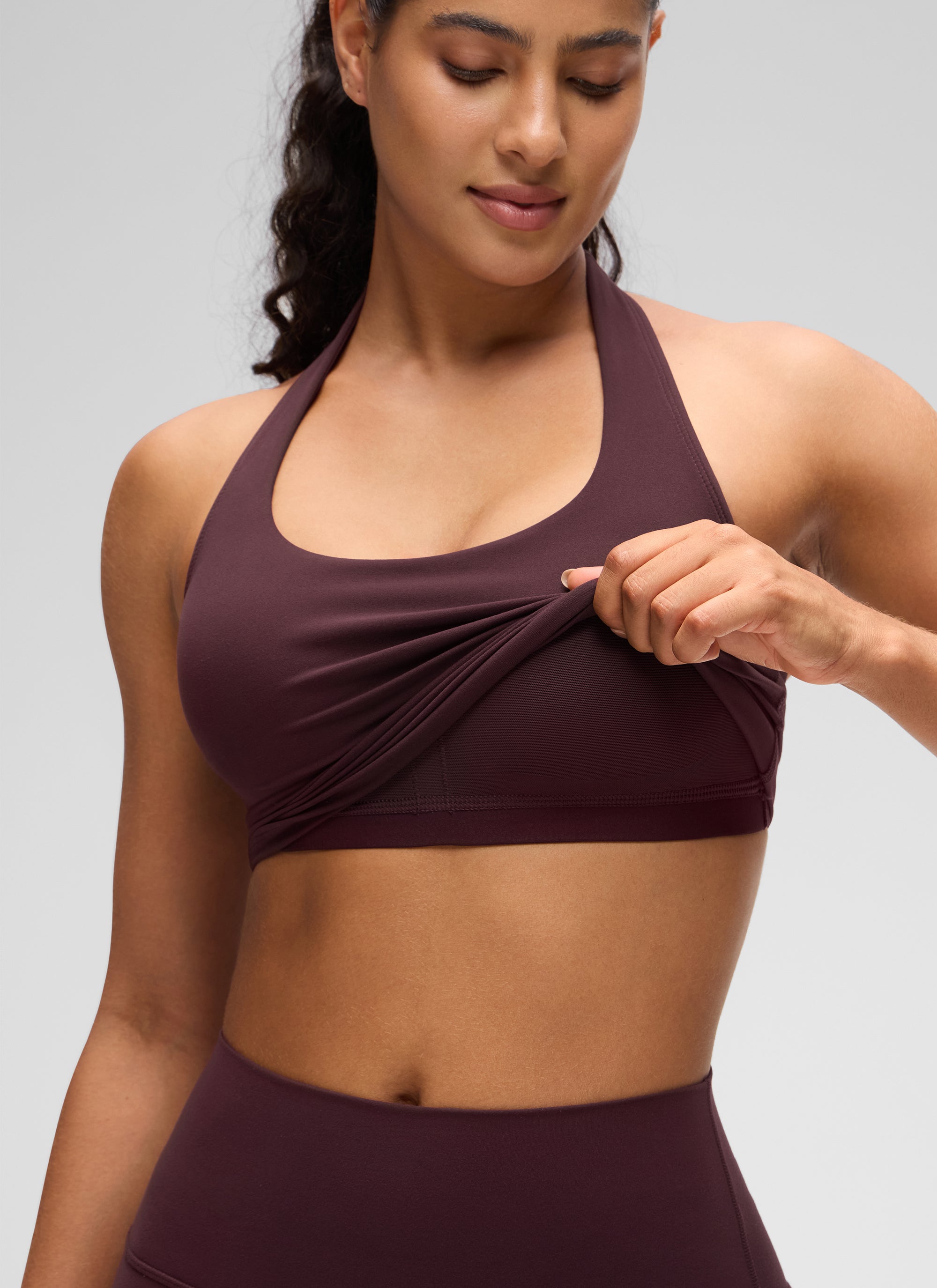 CRZ YOGA Butterluxe Damen Neckholder Rückenfrei Sport BH Ohne Bügel Reife Pflaume