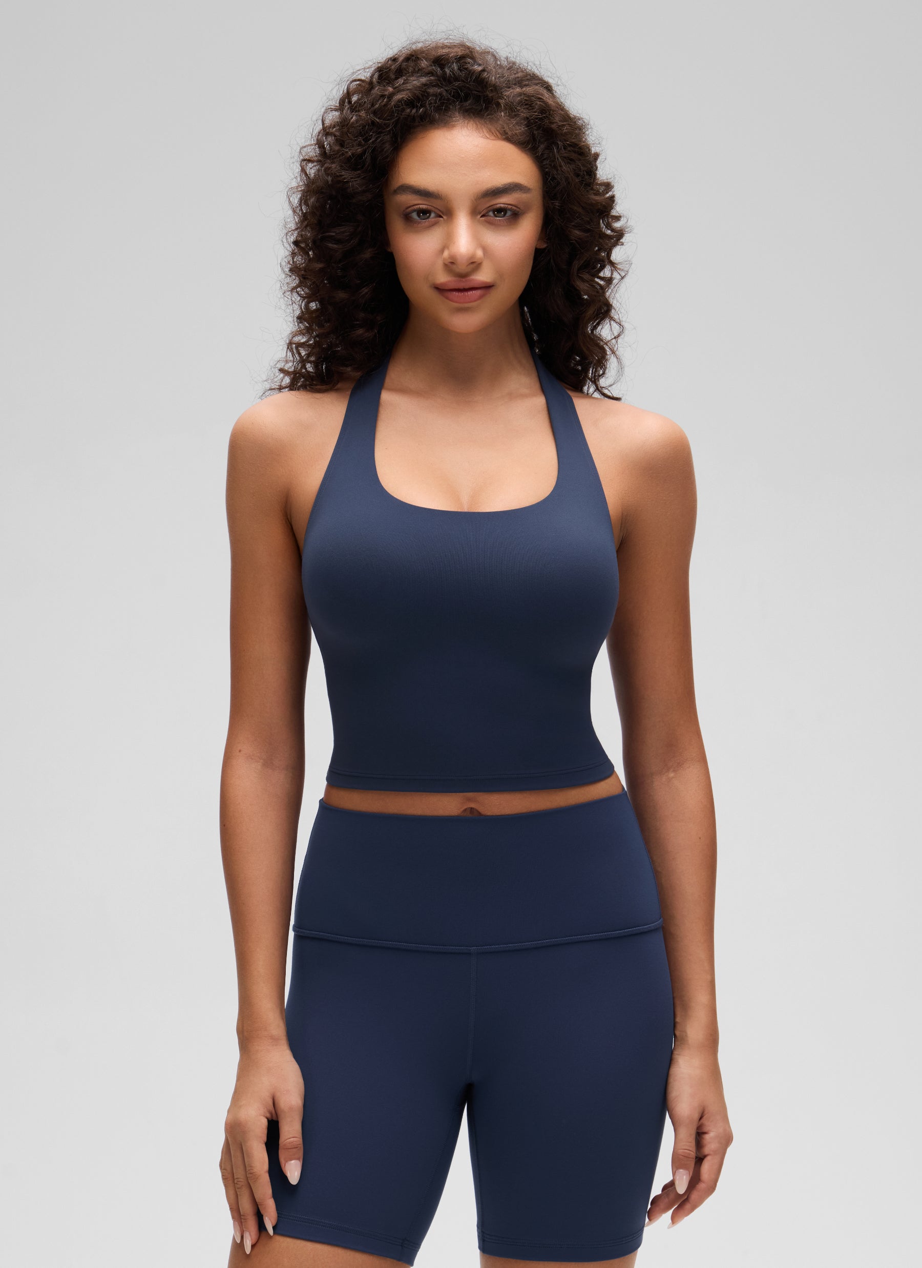 CRZ YOGA Butterluxe Damen Neckholder Rückenfrei Sport BH Ohne Bügel Club Blau