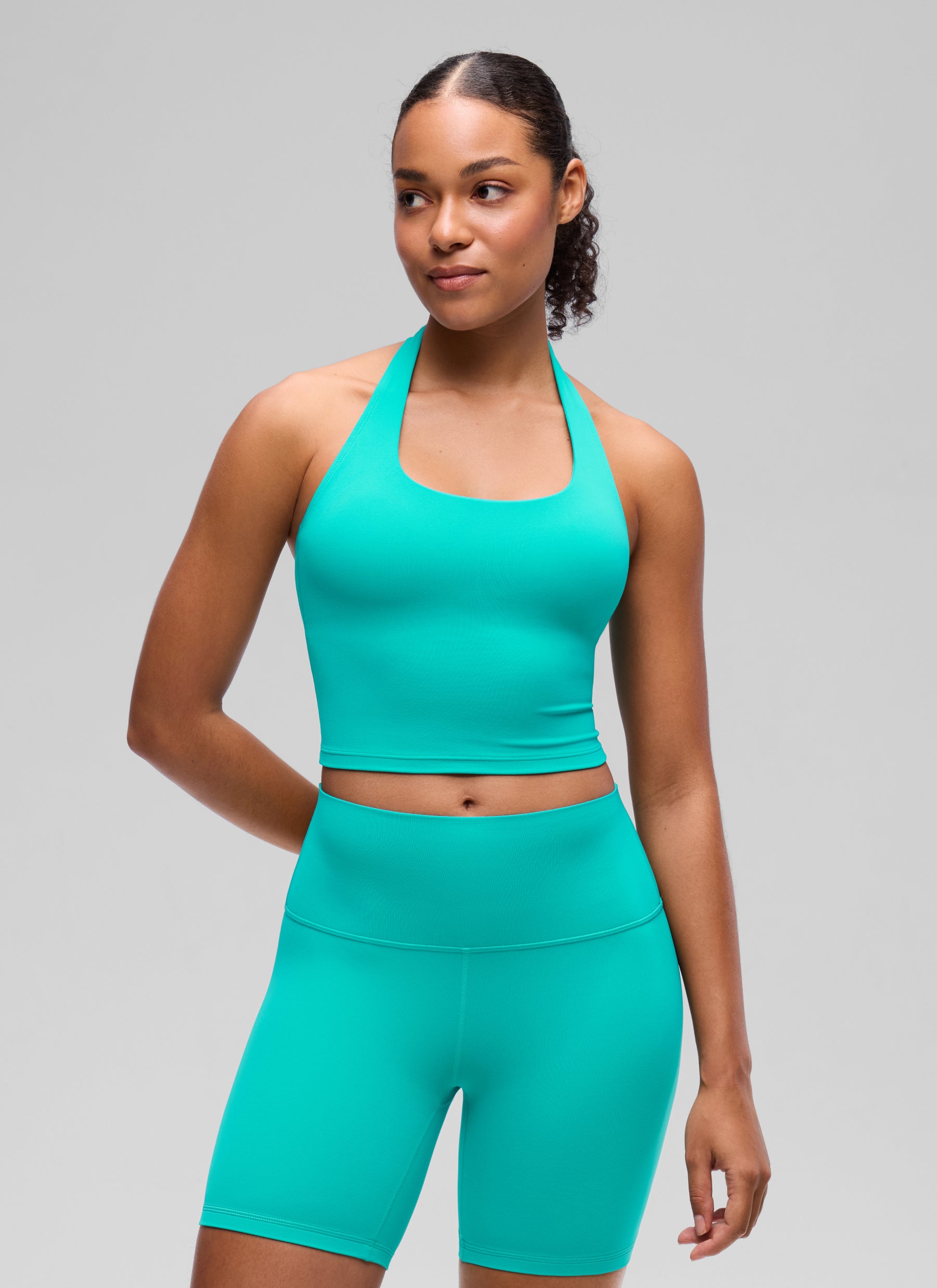CRZ YOGA Butterluxe Damen Neckholder Rückenfrei Sport BH Ohne Bügel Tropen Krickente