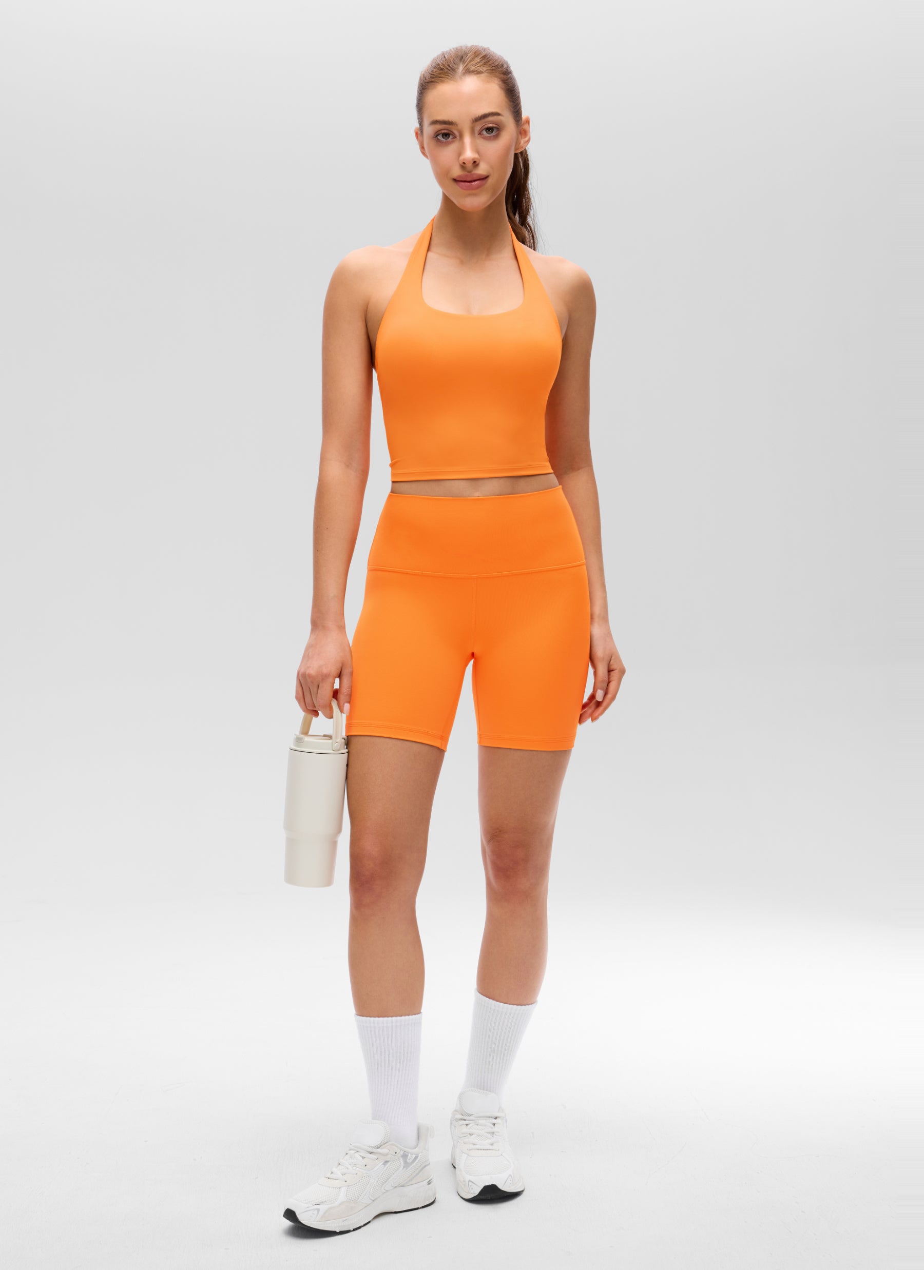 CRZ YOGA Butterluxe Damen Neckholder Rückenfrei Sport BH Ohne Bügel Tiger Orange