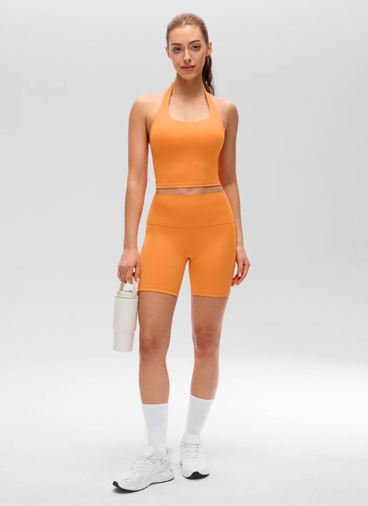CRZ YOGA Butterluxe Damen Neckholder Rückenfrei Sport BH Ohne Bügel Tiger Orange