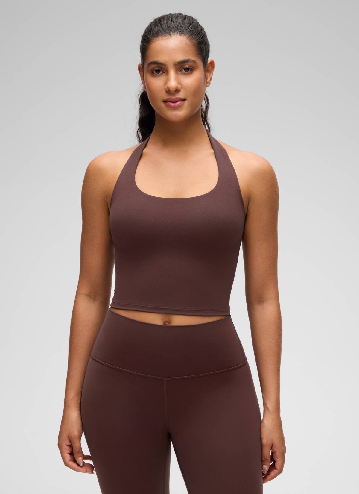 CRZ YOGA Butterluxe Damen Neckholder Rückenfrei Sport BH Ohne Bügel Taupe
