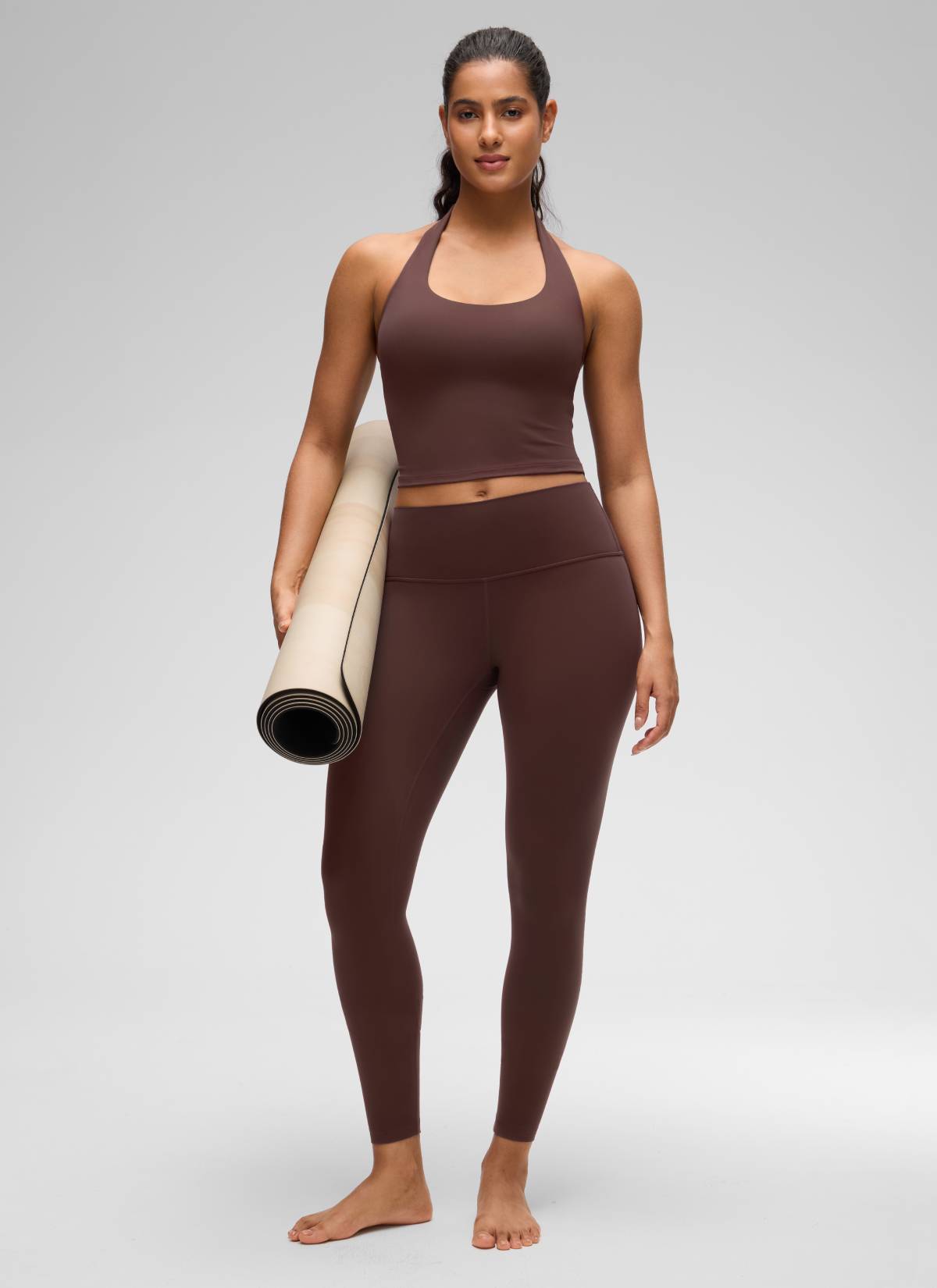 CRZ YOGA Butterluxe Damen Neckholder Rückenfrei Sport BH Ohne Bügel Taupe