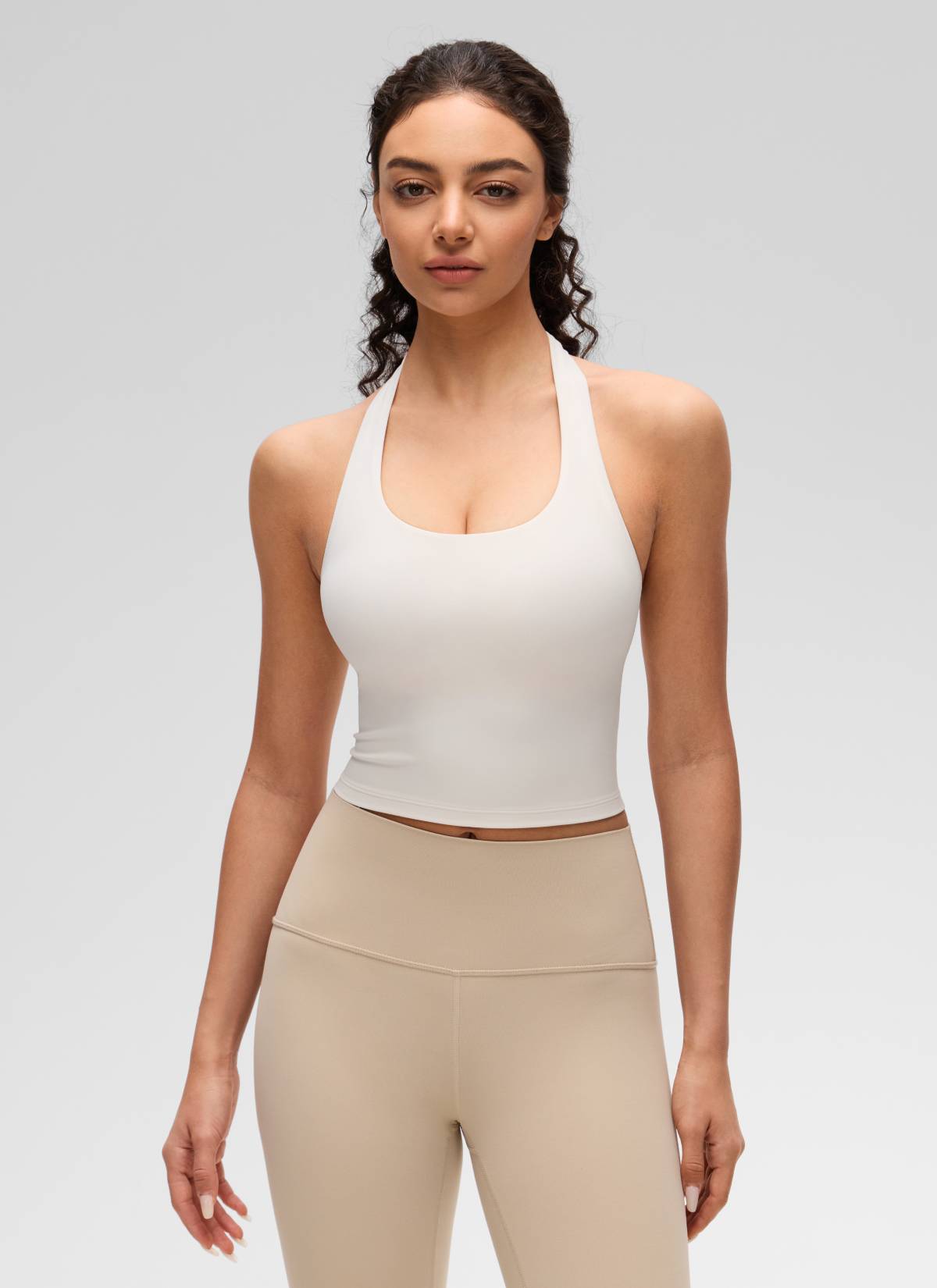 CRZ YOGA Butterluxe Damen Neckholder Rückenfrei Sport BH Ohne Bügel Weiße Aprikose