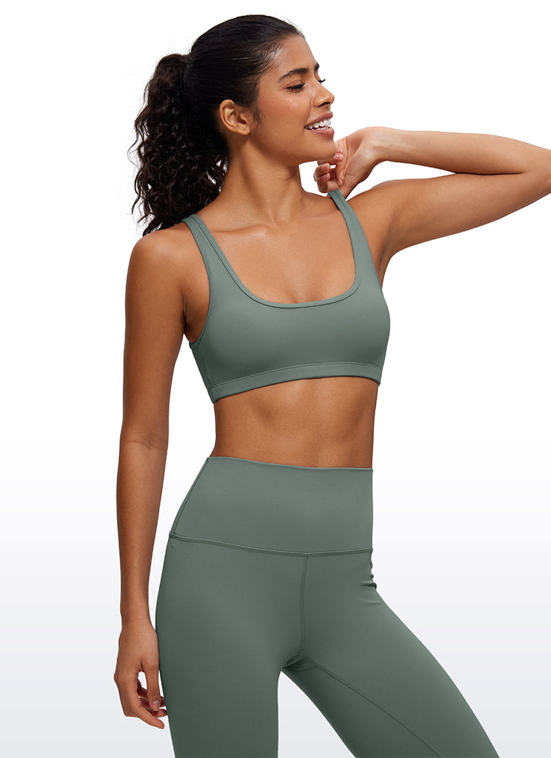CRZ YOGA Butterluxe Damen Low Support Sport BH mit Scoop-Ausschnitt Grauer Salbei