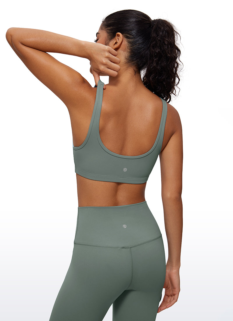CRZ YOGA Butterluxe Damen Low Support Sport BH mit Scoop-Ausschnitt Grauer Salbei