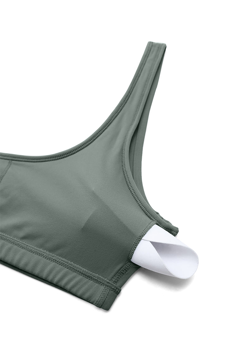 CRZ YOGA Butterluxe Damen Low Support Sport BH mit Scoop-Ausschnitt Grauer Salbei