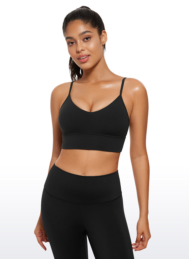 CRZ YOGA Damen Butterluxe Verstellbar Spaghetti Träger Sport BH Schwarz