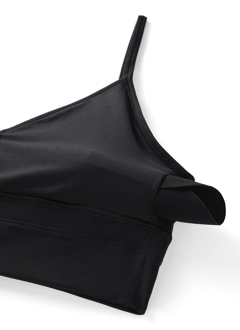 CRZ YOGA Damen Butterluxe Verstellbar Spaghetti Träger Sport BH Schwarz