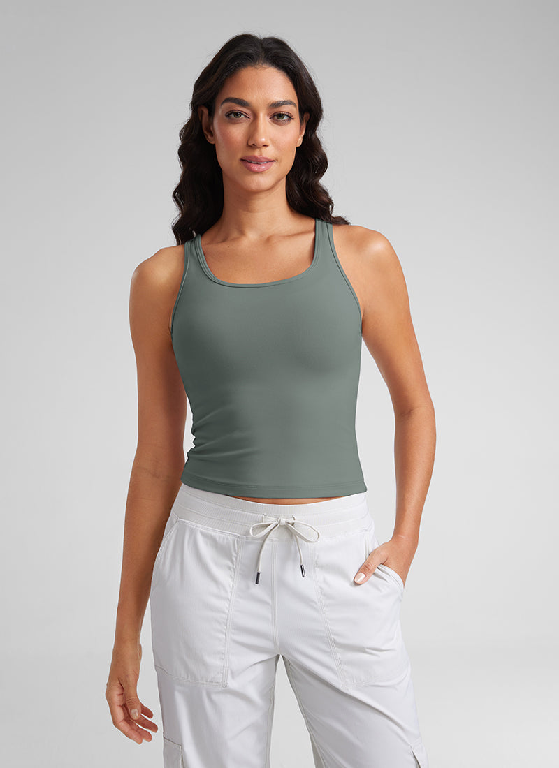 CRZ YOGA Damen Butterluxe Ärmellose Doppelte Gefütterte Tanktop Grauer Salbei