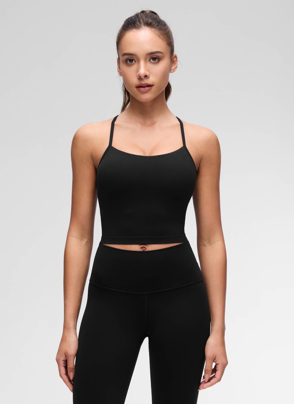 CRZ YOGA Damen Butterluxe Y Rücken Strappy Ohne Bügel Sport BH Schwarz