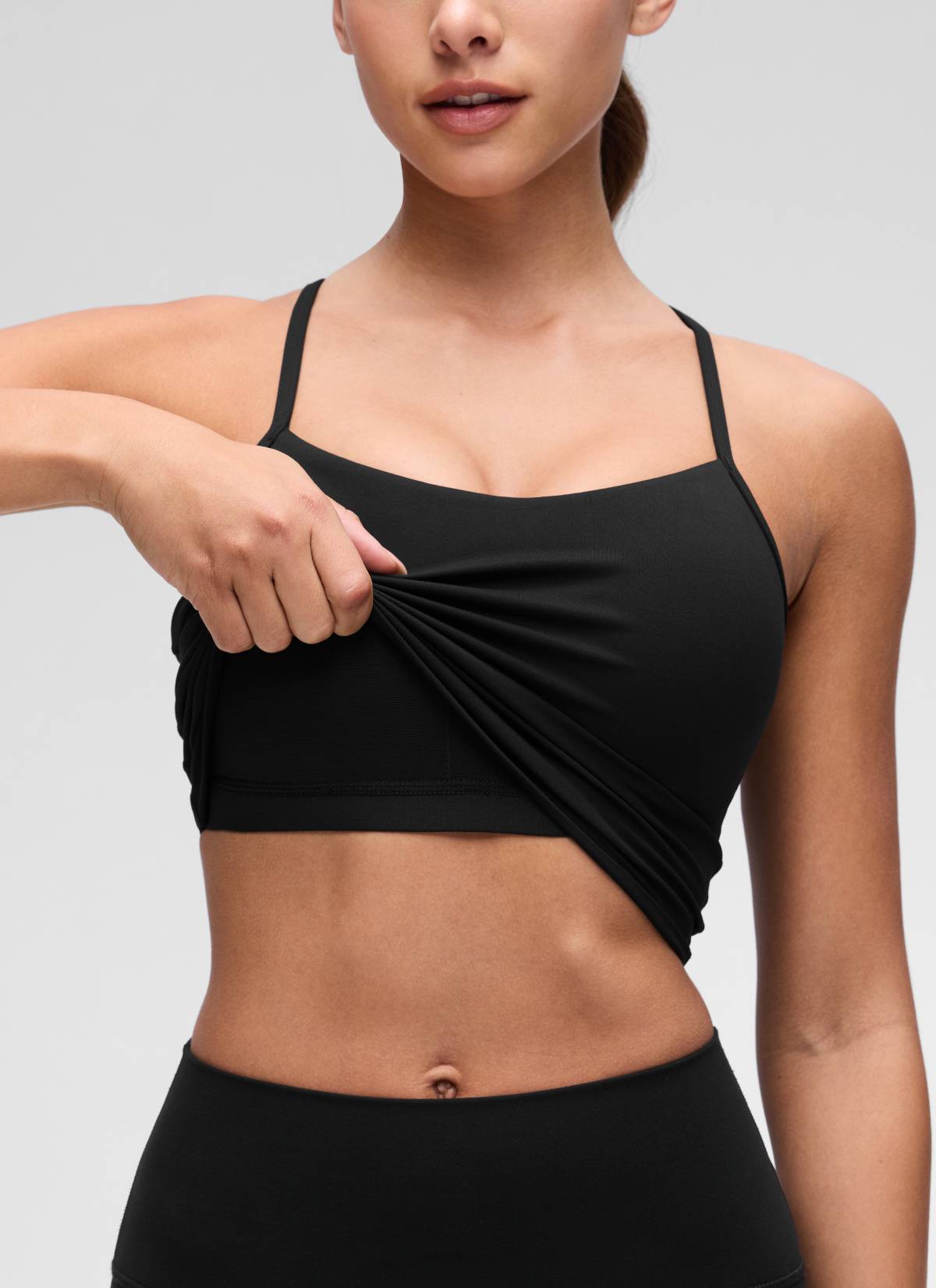CRZ YOGA Damen Butterluxe Y Rücken Strappy Ohne Bügel Sport BH Schwarz