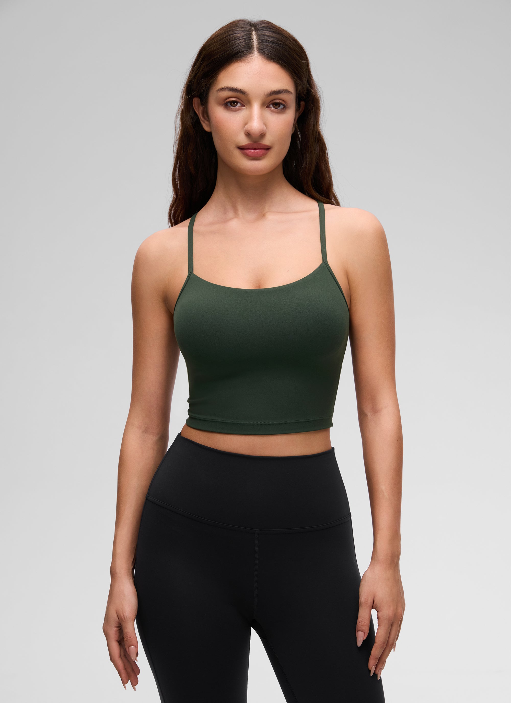 CRZ YOGA Damen Butterluxe Y Rücken Strappy Ohne Bügel Sport BH Legende Grün