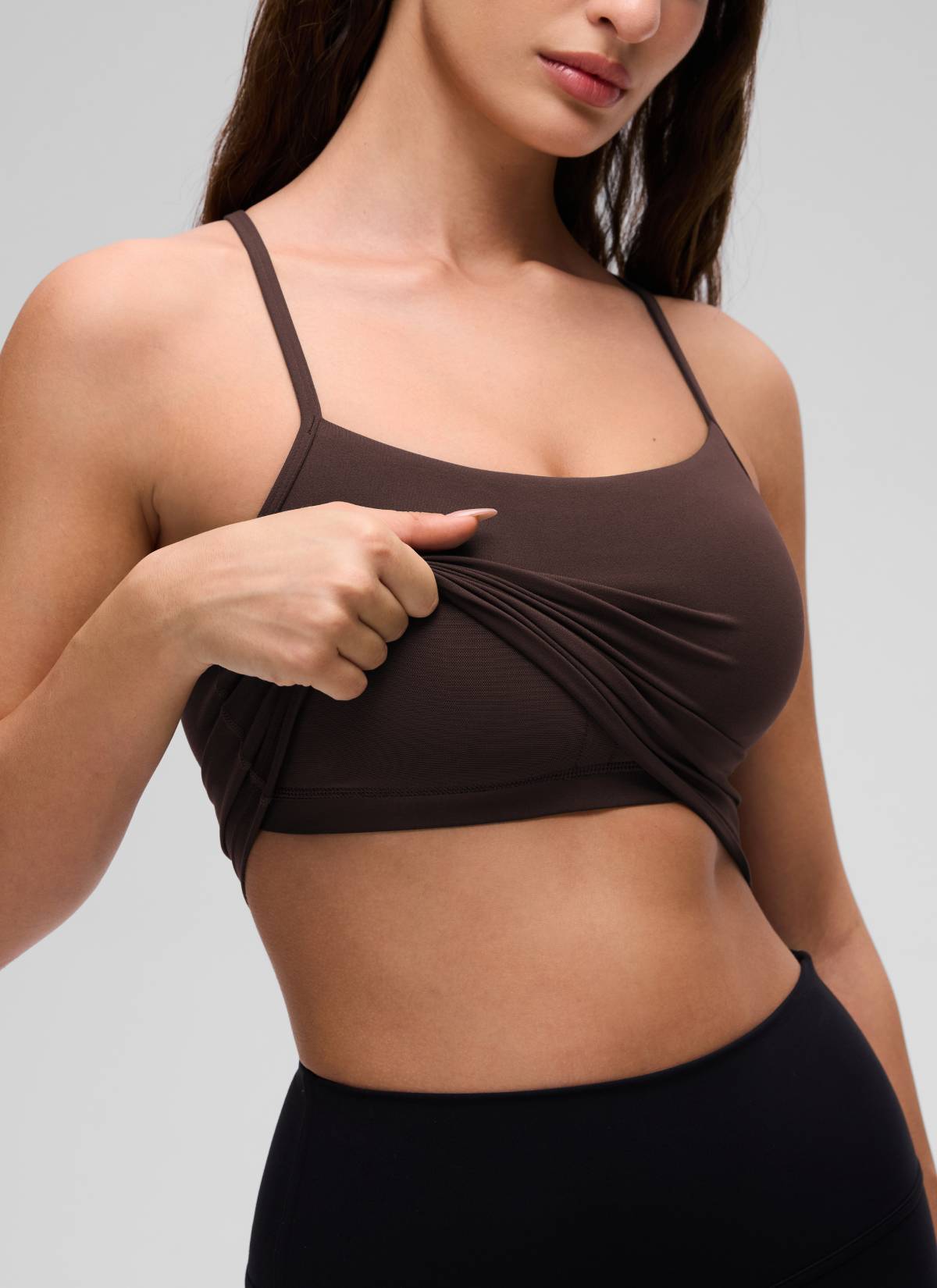 CRZ YOGA Damen Butterluxe Y Rücken Strappy Ohne Bügel Sport BH Heißes Fudge-Brown