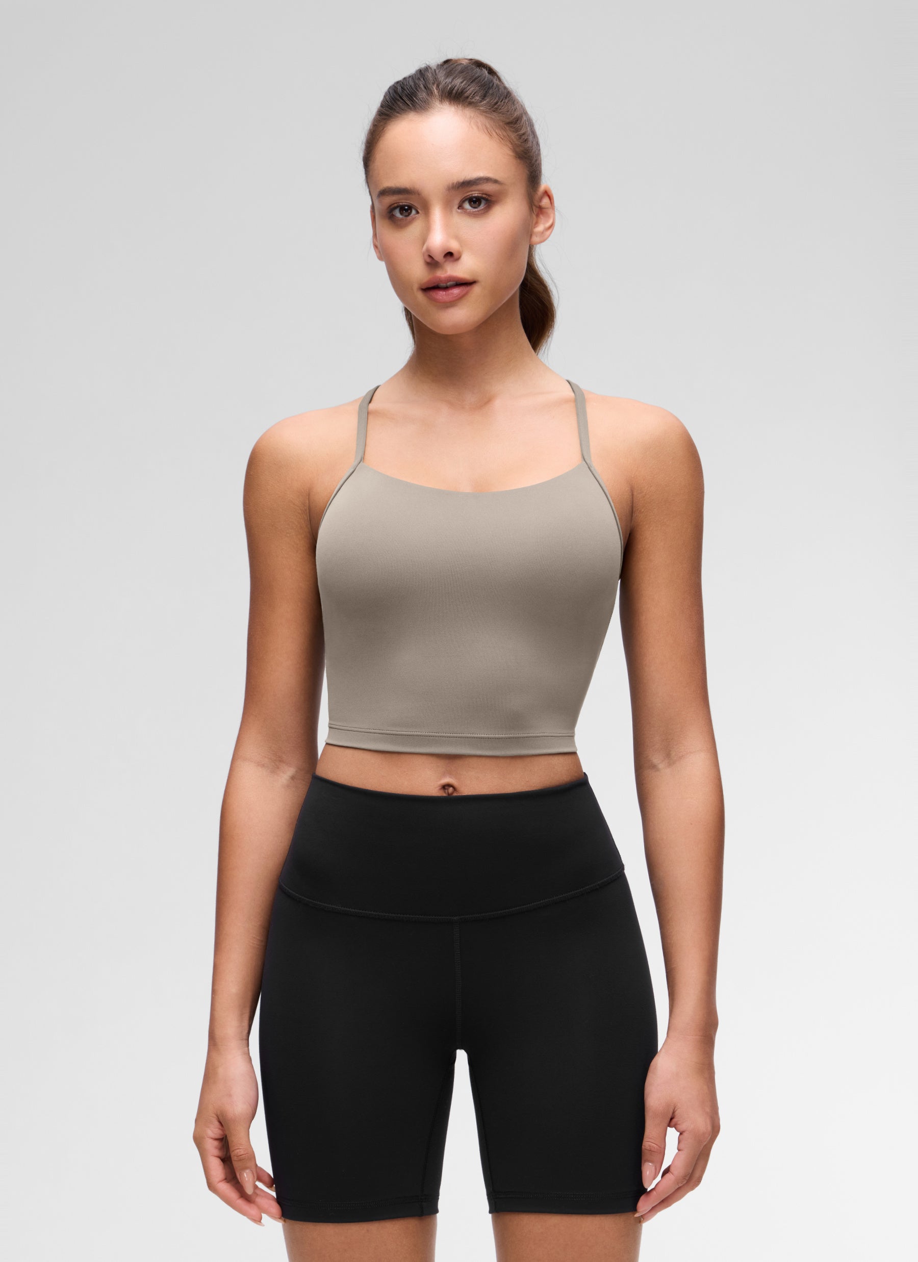 CRZ YOGA Damen Butterluxe Y Rücken Strappy Ohne Bügel Sport BH Warmes Aschgrau