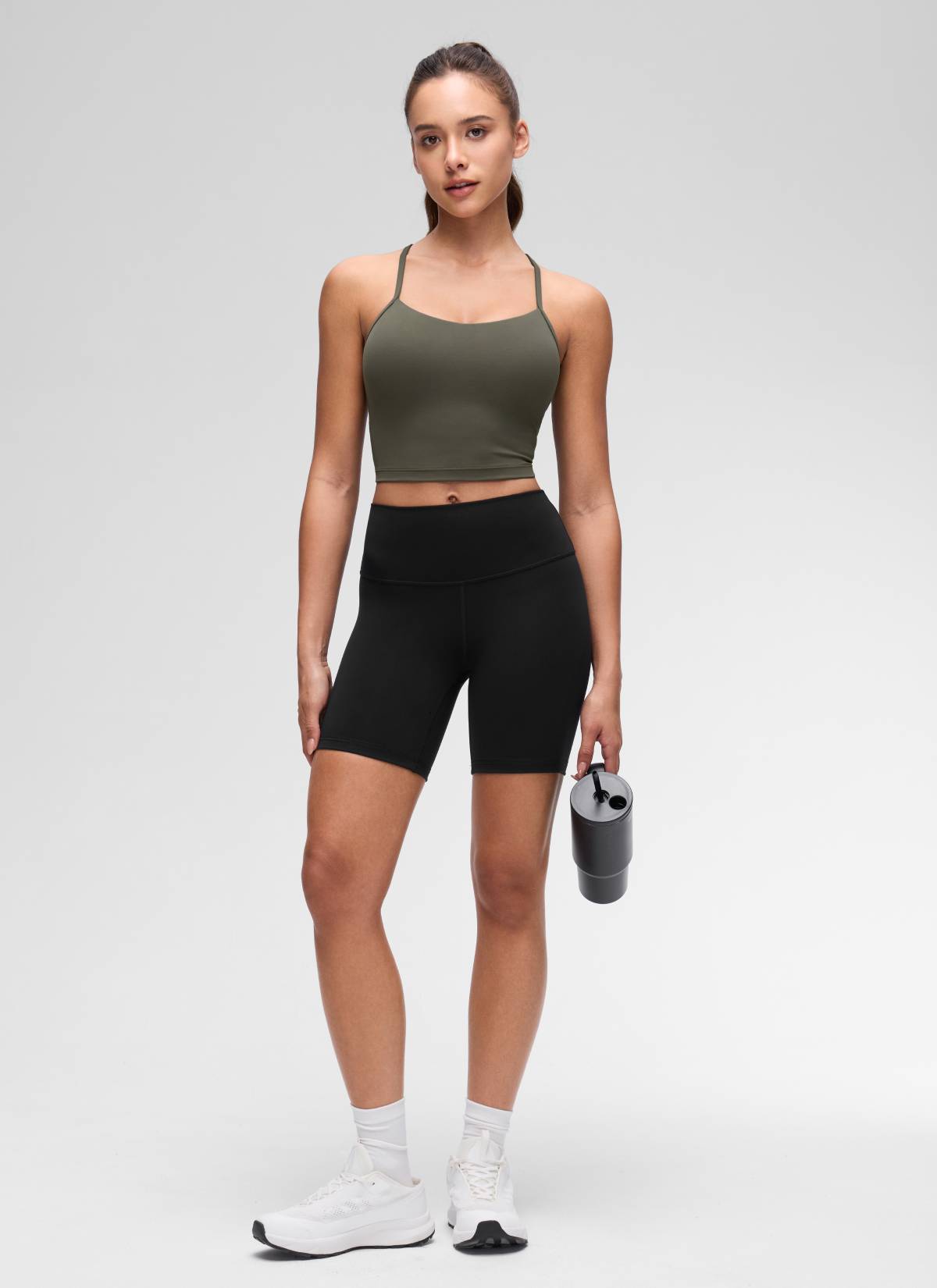 CRZ YOGA Damen Butterluxe Y Rücken Strappy Ohne Bügel Sport BH Helles Armeegrün