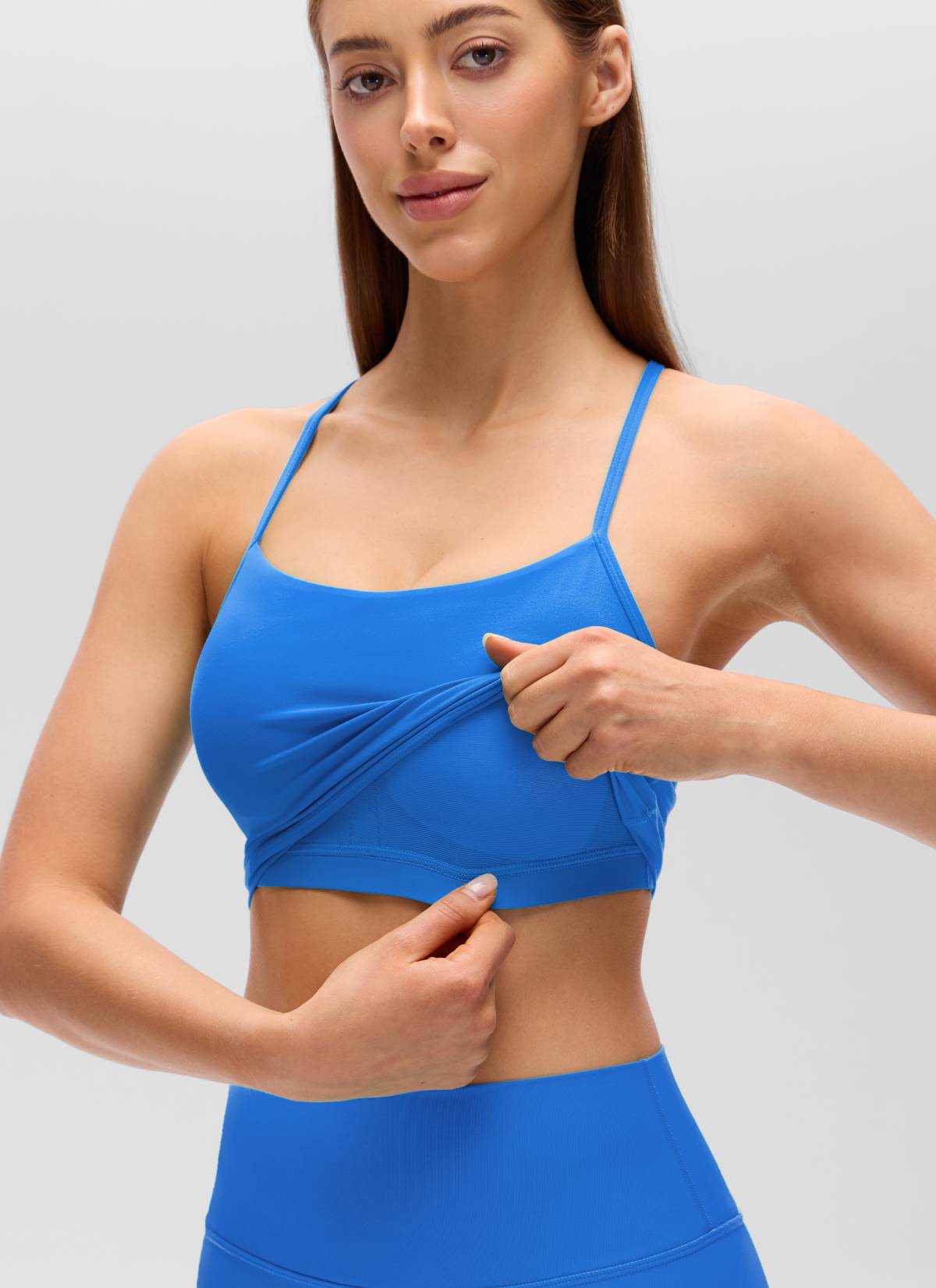 CRZ YOGA Damen Butterluxe Y Rücken Strappy Ohne Bügel Sport BH Funkelndes Blau