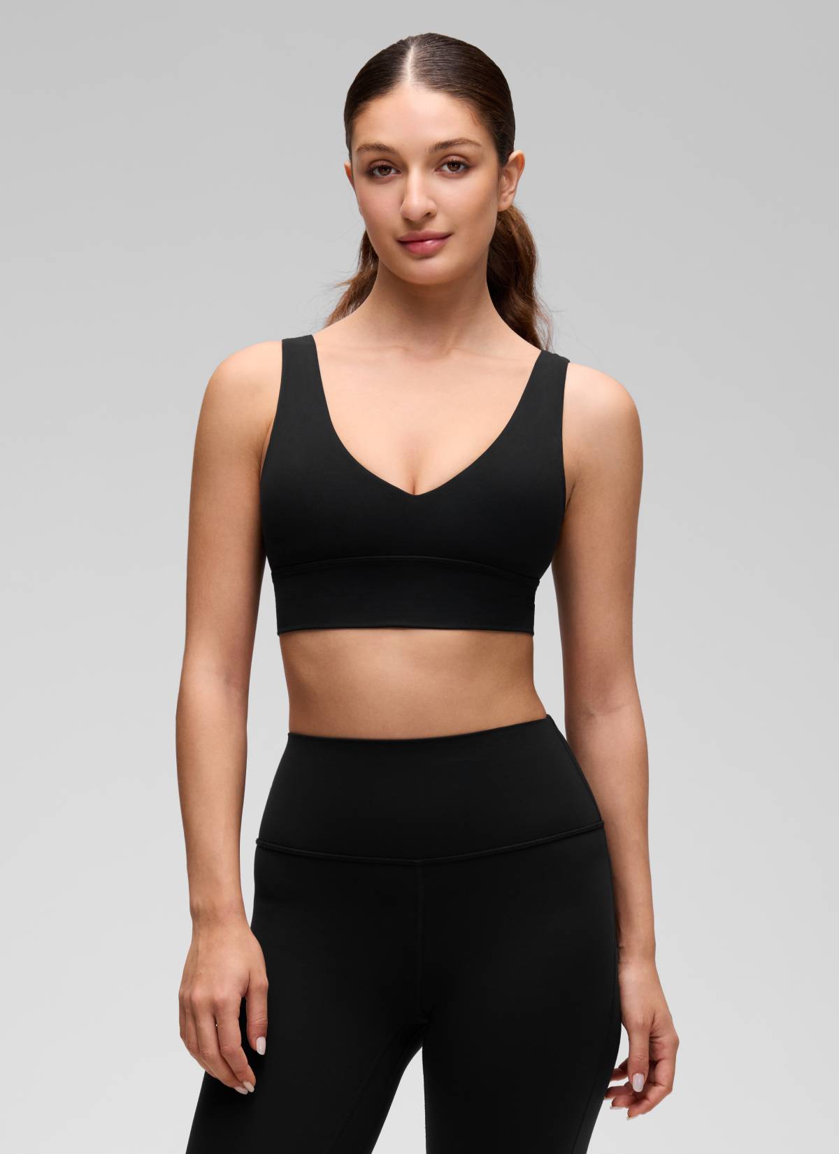 CRZ YOGA Butterluxe Damen V-Ausschnitt Gepolstert U-Rücken Sport-BH Schwarz