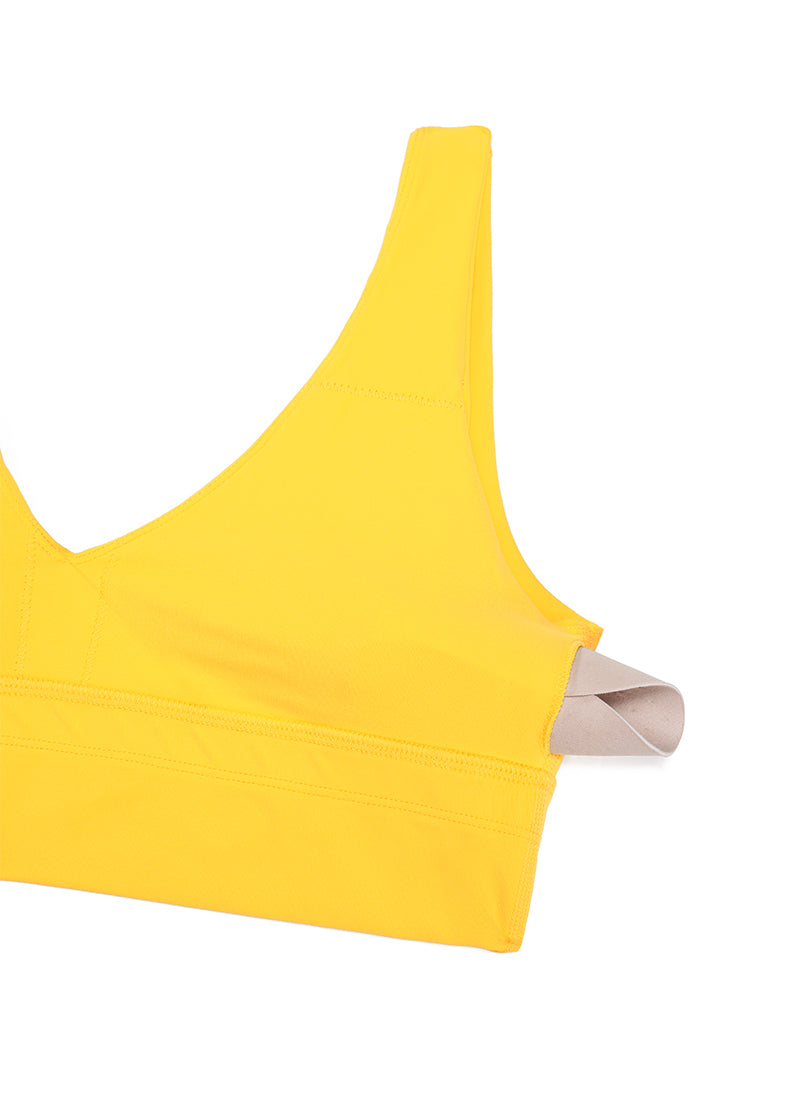 CRZ YOGA Butterluxe Damen V-Ausschnitt Gepolstert U-Rücken Sport-BH Gut Sichtbares Gelb