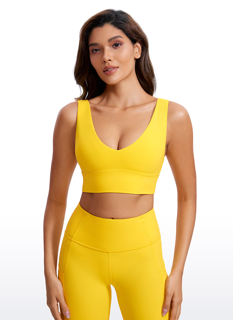 CRZ YOGA Butterluxe Damen V-Ausschnitt Gepolstert U-Rücken Sport-BH Gut Sichtbares Gelb