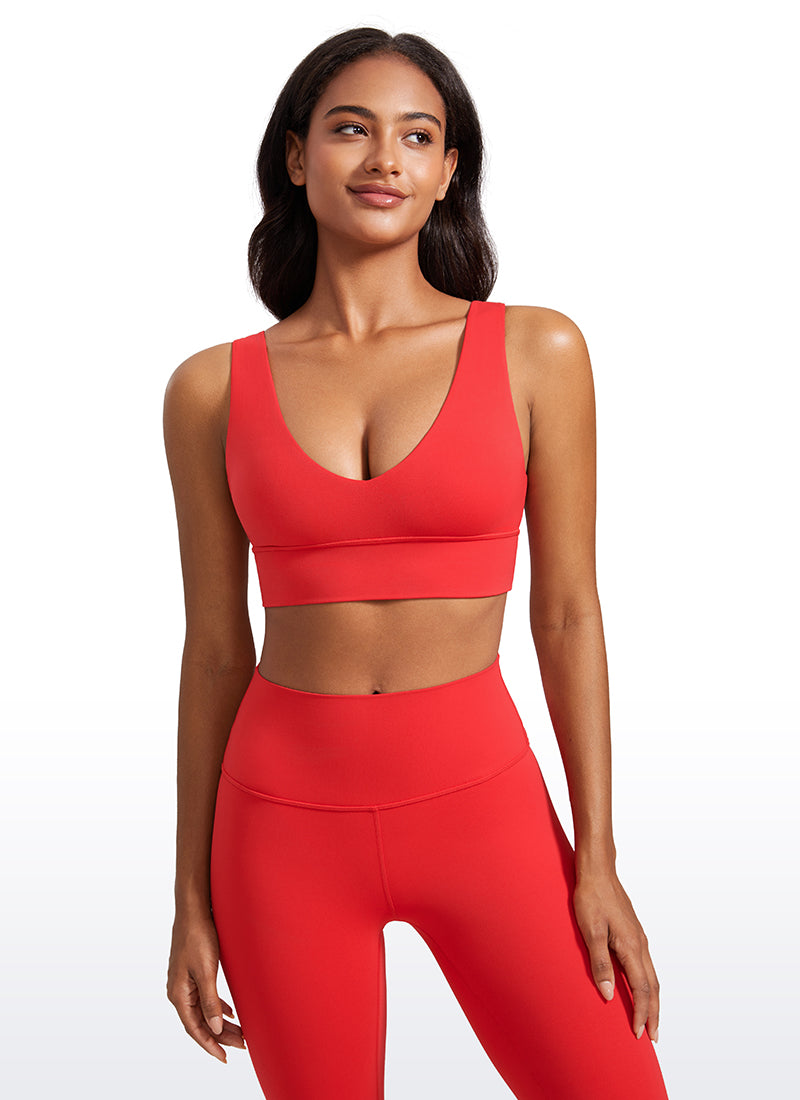 CRZ YOGA Butterluxe Damen V-Ausschnitt Gepolstert U-Rücken Sport-BH Tiefrot