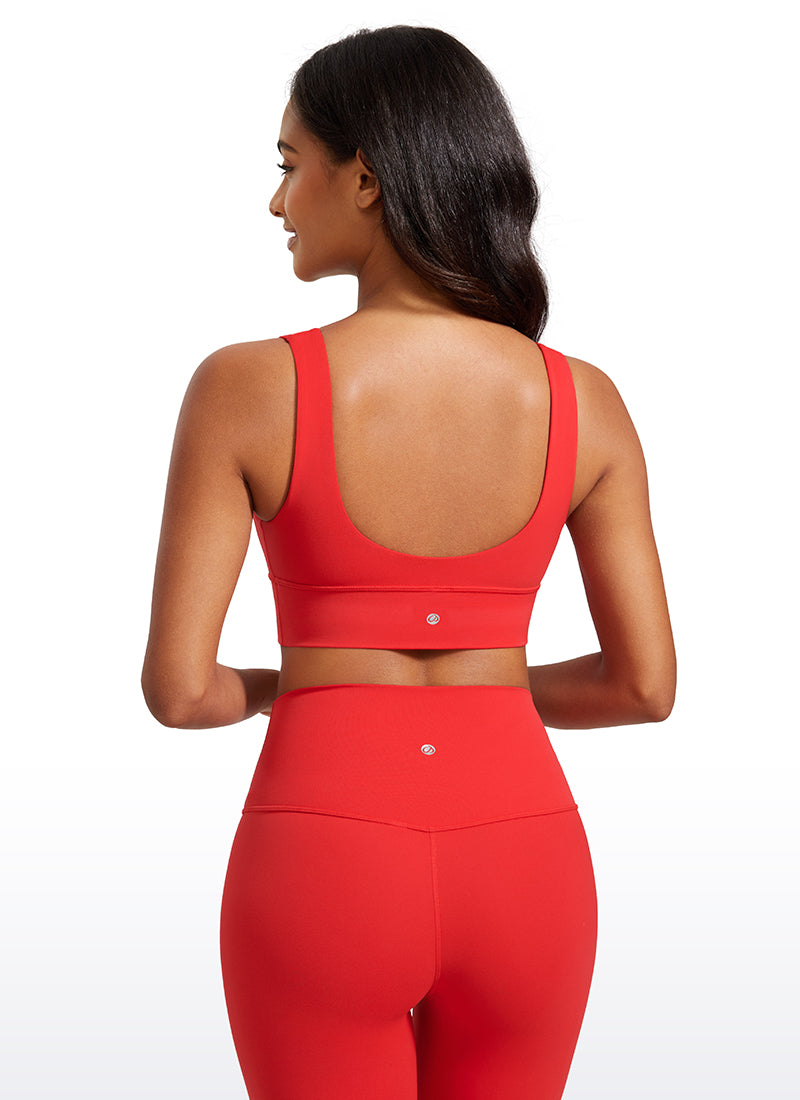CRZ YOGA Butterluxe Damen V-Ausschnitt Gepolstert U-Rücken Sport-BH Tiefrot
