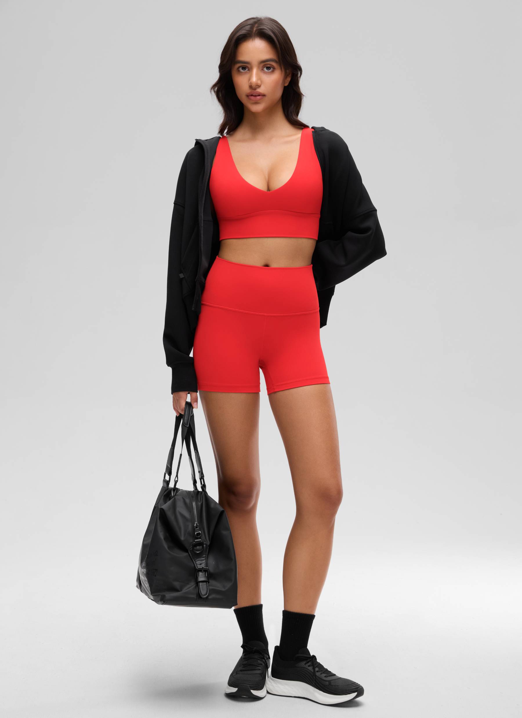CRZ YOGA Butterluxe Damen V-Ausschnitt Gepolstert U-Rücken Sport-BH Tiefrot
