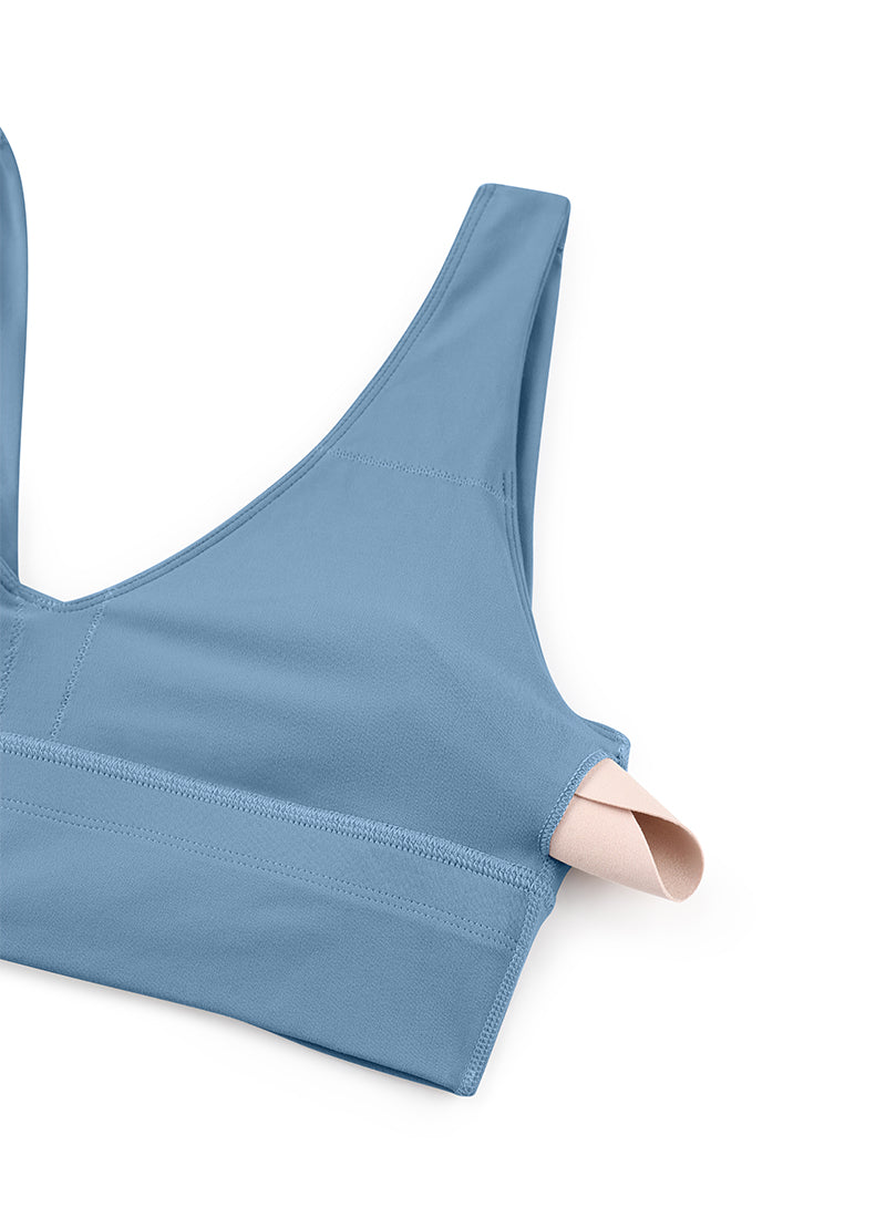 CRZ YOGA Butterluxe Damen V-Ausschnitt Gepolstert U-Rücken Sport-BH Universum Blau
