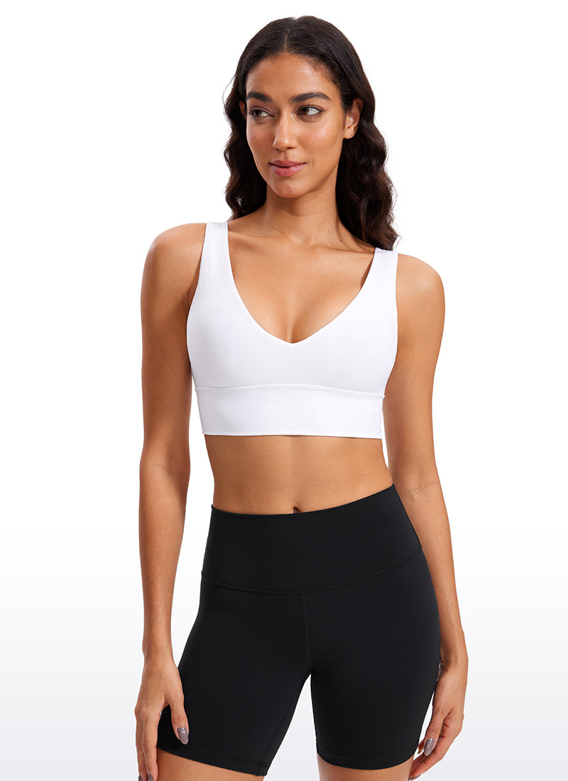 CRZ YOGA Butterluxe Damen V-Ausschnitt Gepolstert U-Rücken Sport-BH Weiss
