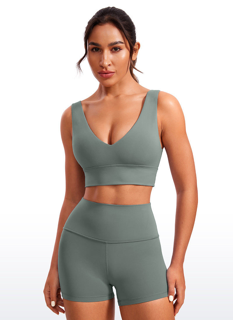 CRZ YOGA Butterluxe Damen V-Ausschnitt Gepolstert U-Rücken Sport-BH Grauer Salbei