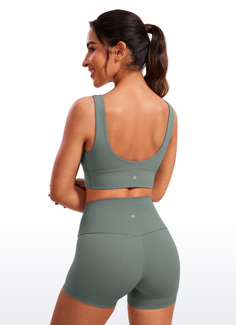 CRZ YOGA Butterluxe Damen V-Ausschnitt Gepolstert U-Rücken Sport-BH Grauer Salbei