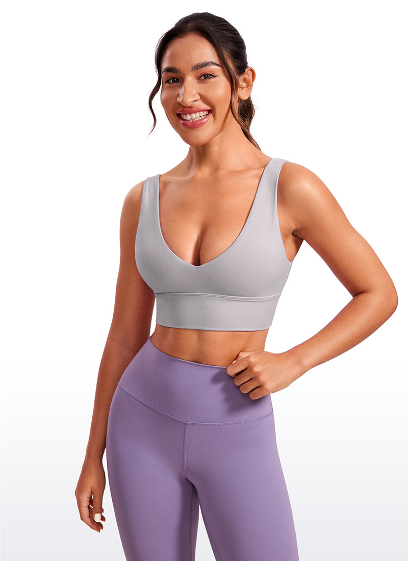 CRZ YOGA Butterluxe Damen V-Ausschnitt Gepolstert U-Rücken Sport-BH Möwe Grau