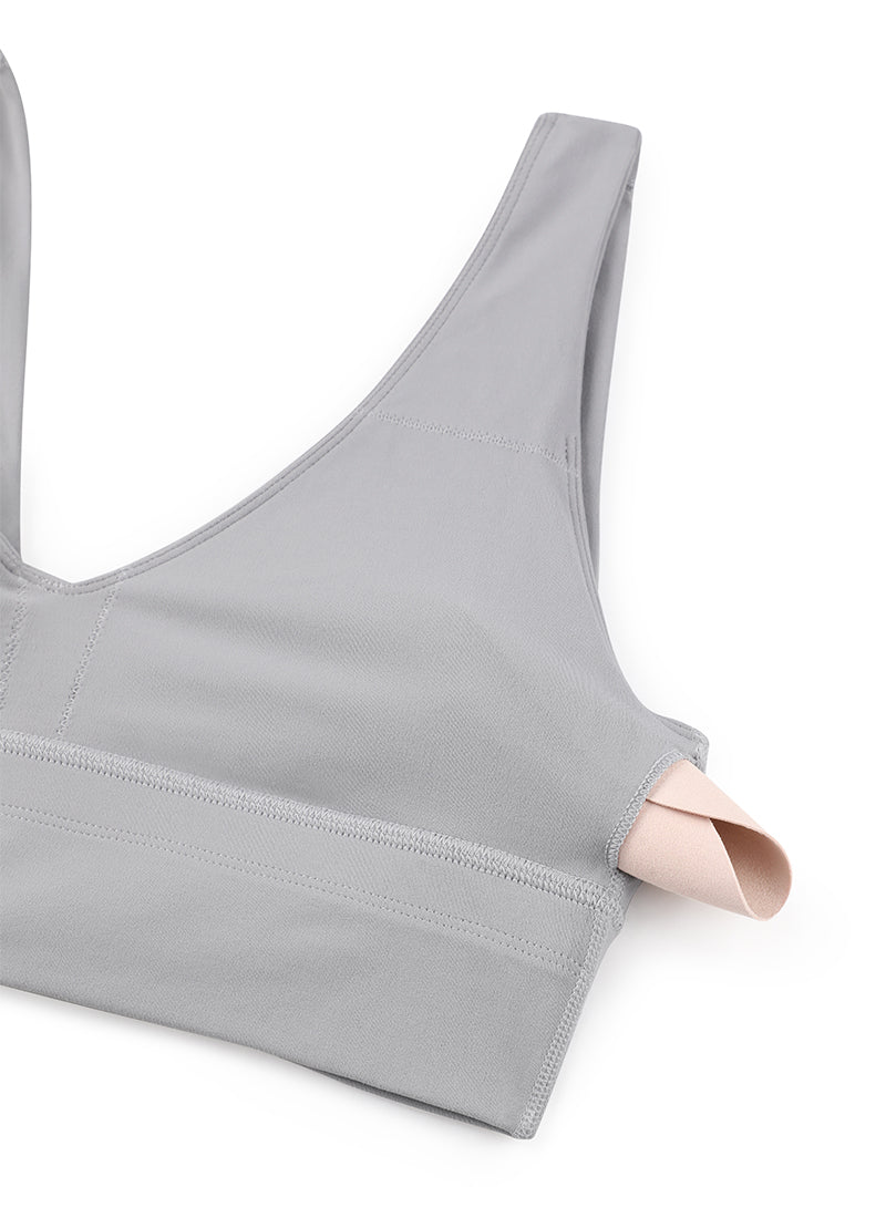 CRZ YOGA Butterluxe Damen V-Ausschnitt Gepolstert U-Rücken Sport-BH Möwe Grau