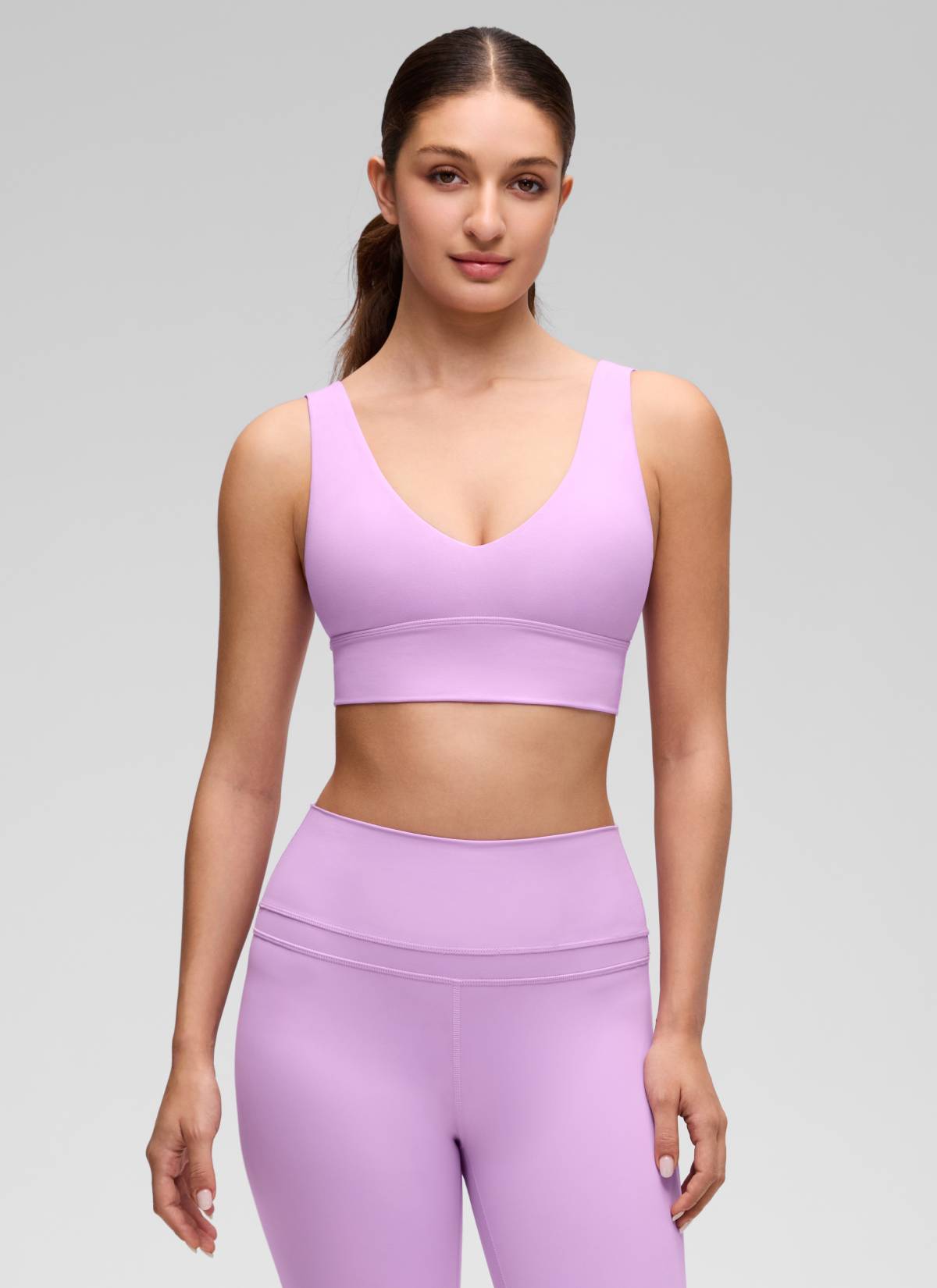 CRZ YOGA Butterluxe Damen V-Ausschnitt Gepolstert U-Rücken Sport-BH Flieder