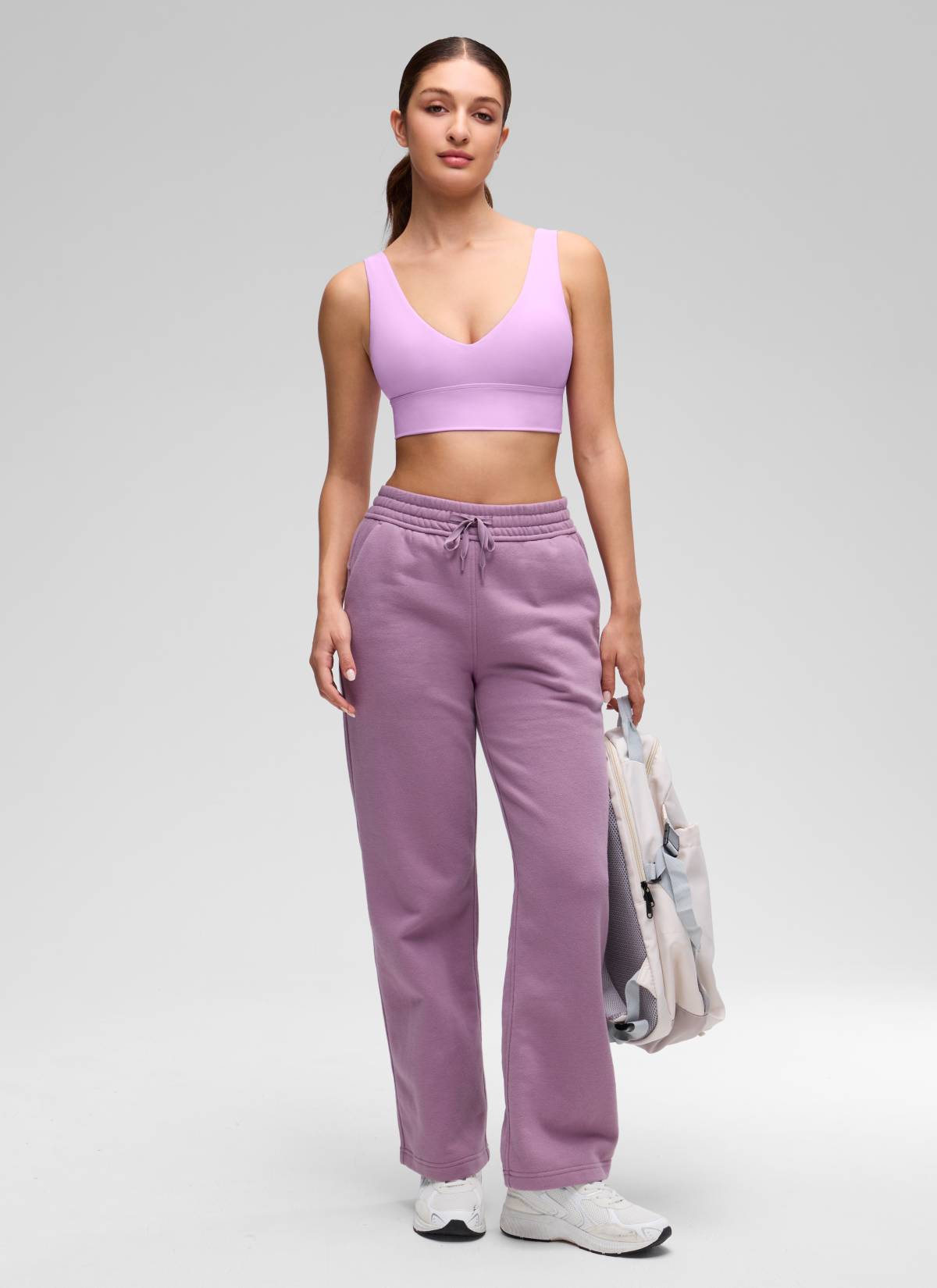 CRZ YOGA Butterluxe Damen V-Ausschnitt Gepolstert U-Rücken Sport-BH Flieder