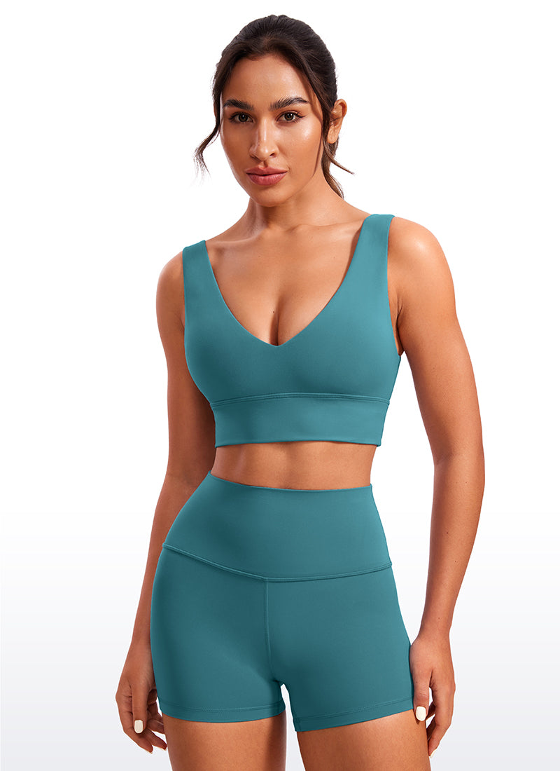CRZ YOGA Butterluxe Damen V-Ausschnitt Gepolstert U-Rücken Sport-BH Grüne Jade