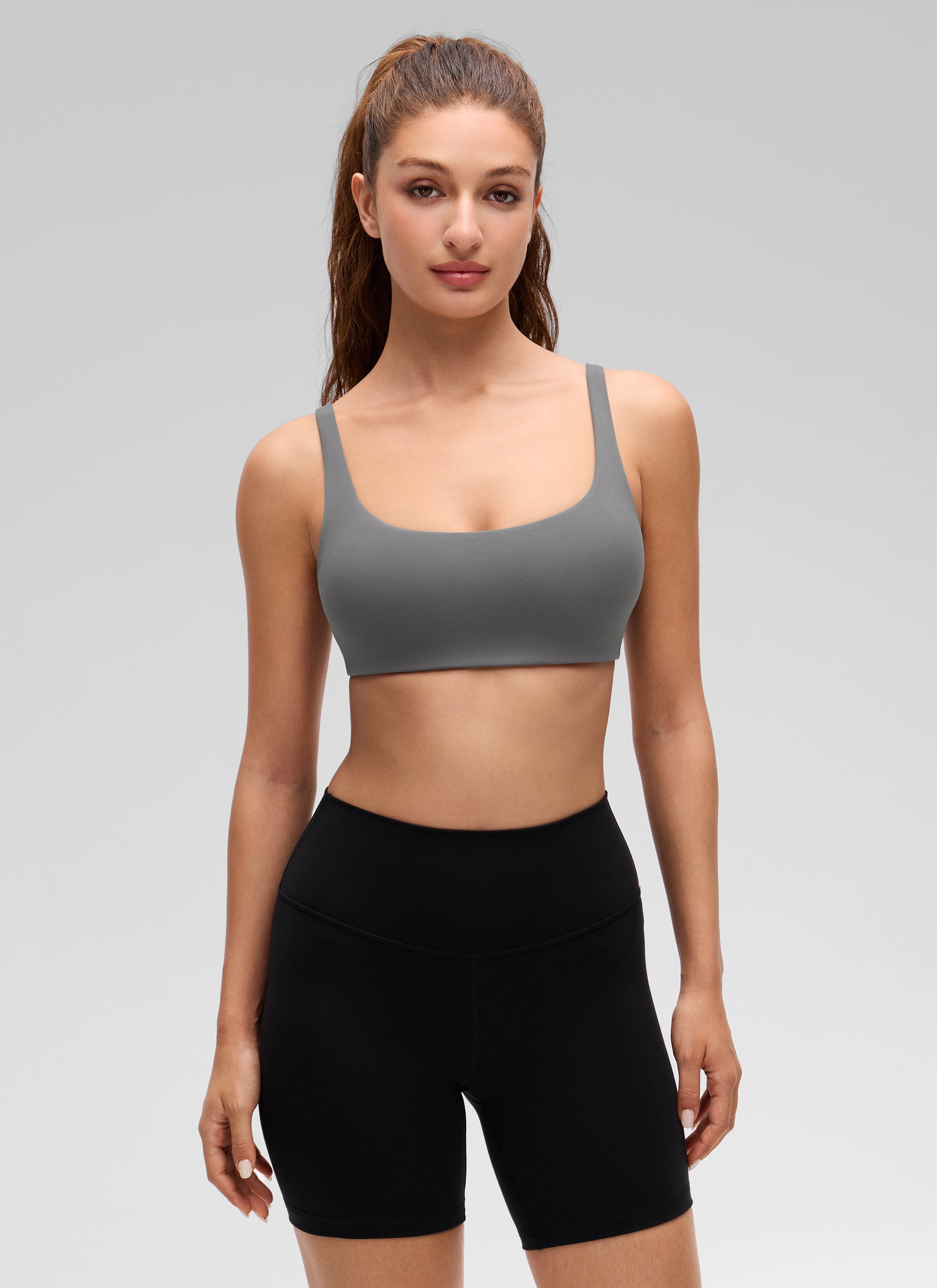 CRZ YOGA Damen Butterluxe Cami mit quadratischem Ausschnitt Mini-BH Aschgrau